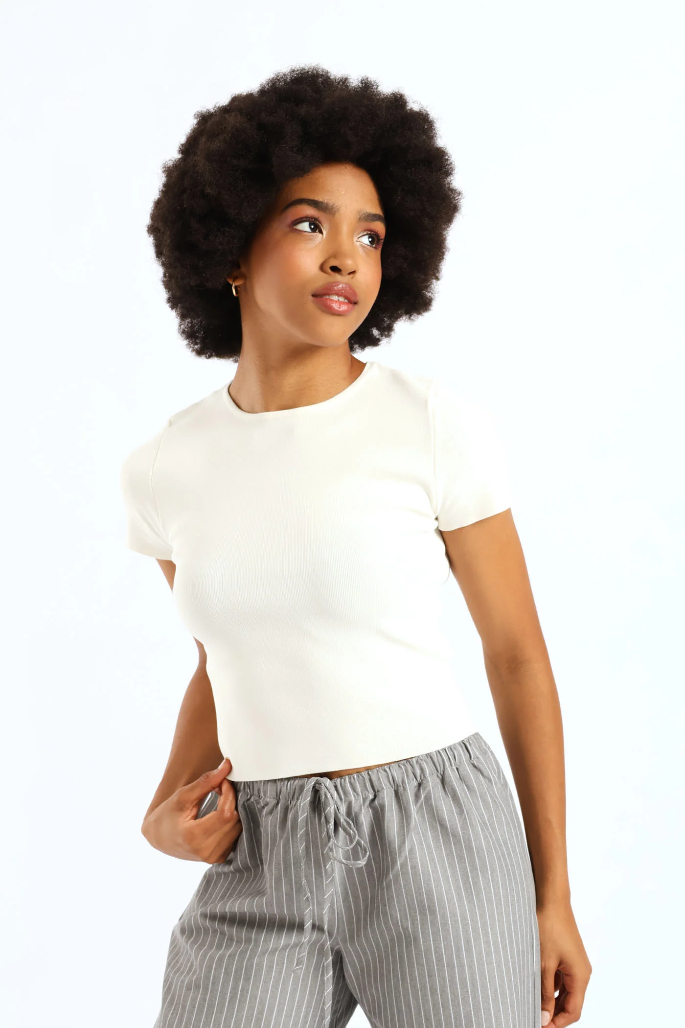 Short Sleeve Cropped Sweater Top - White - Image 5