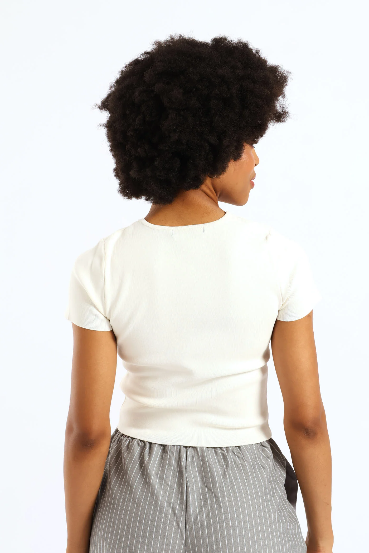 Short Sleeve Cropped Sweater Top - White - Image 6
