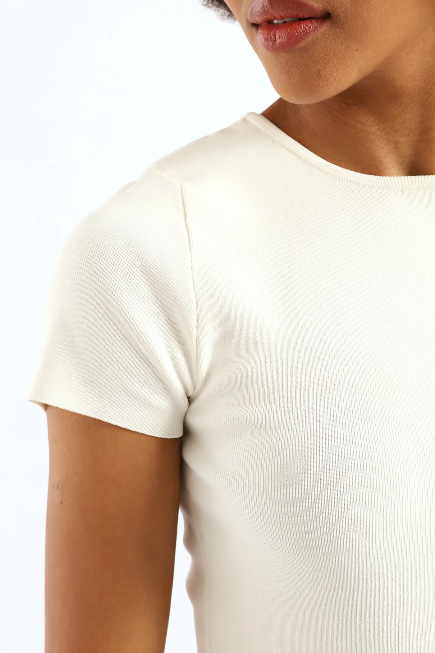 Short Sleeve Cropped Sweater Top - White - Image 8