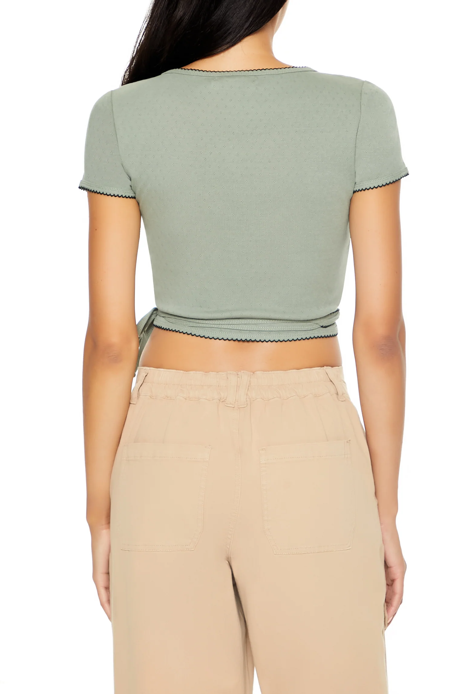 Short Sleeve Cropped Wrap Top - Fatigue - Image 4