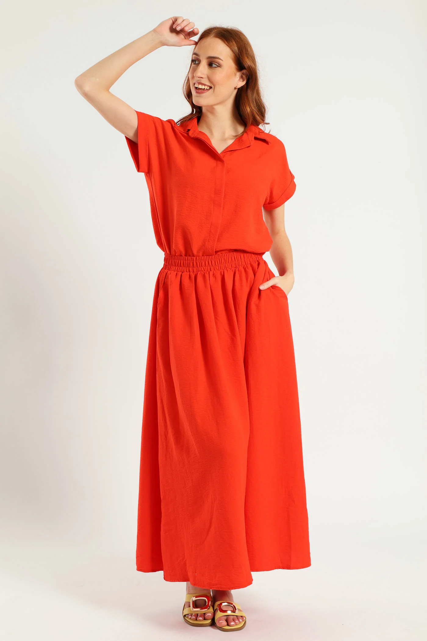 Short Sleeve Easy Wearing Shirt - Vermilion - Image 2