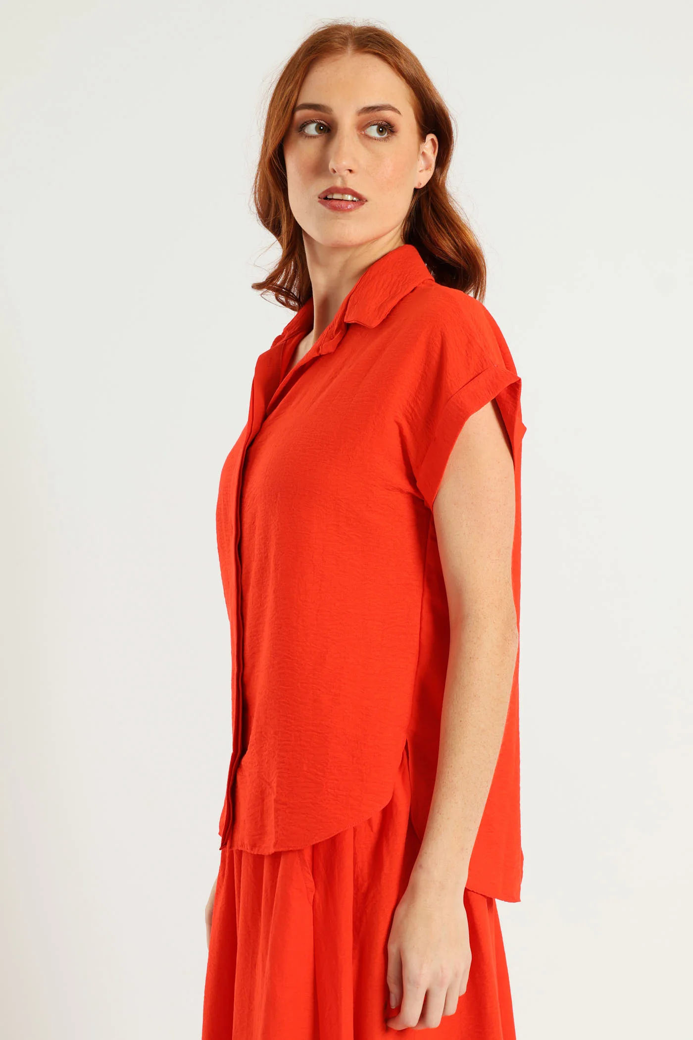Short Sleeve Easy Wearing Shirt - Vermilion - Image 3