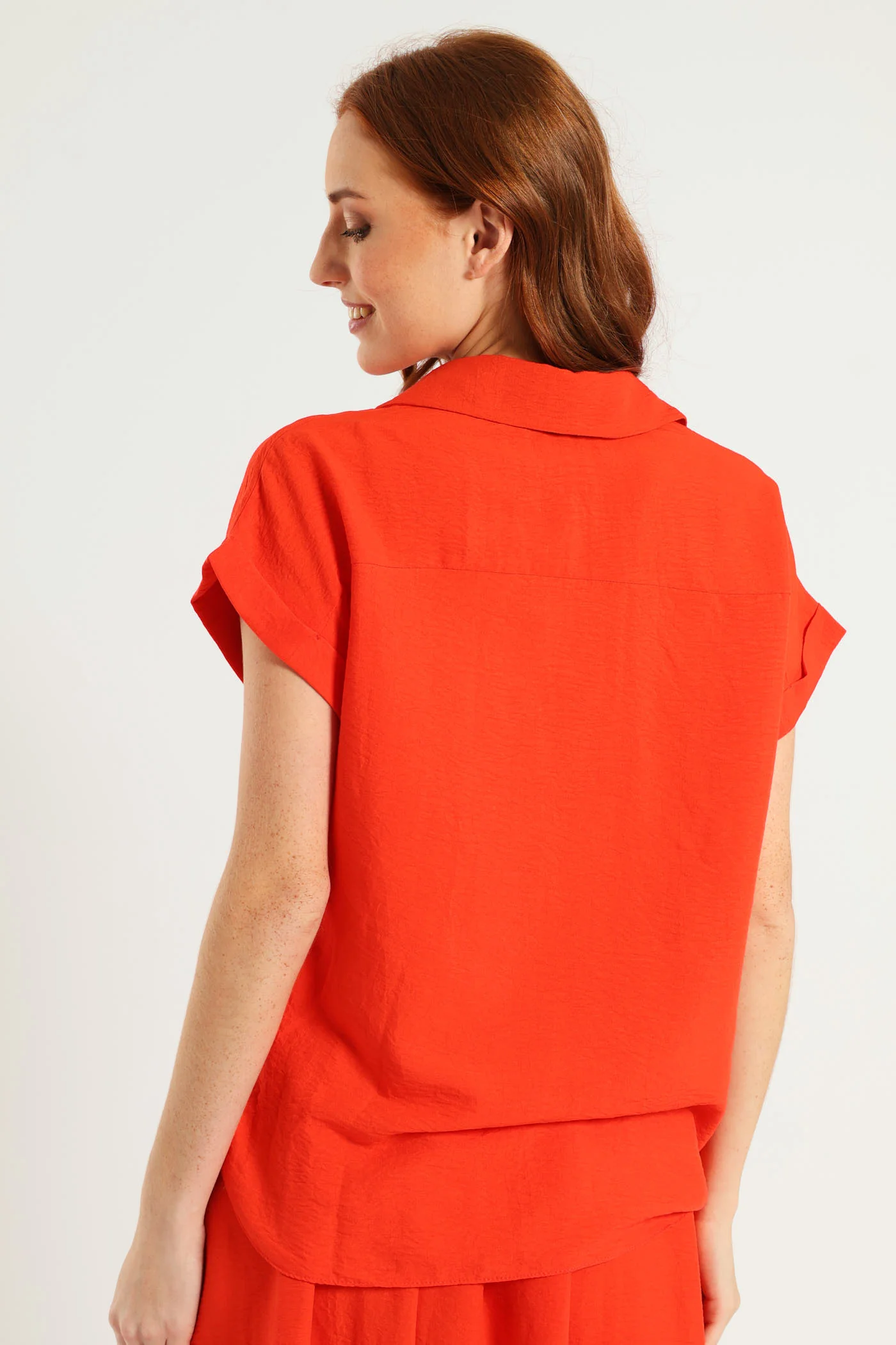 Short Sleeve Easy Wearing Shirt - Vermilion - Image 4