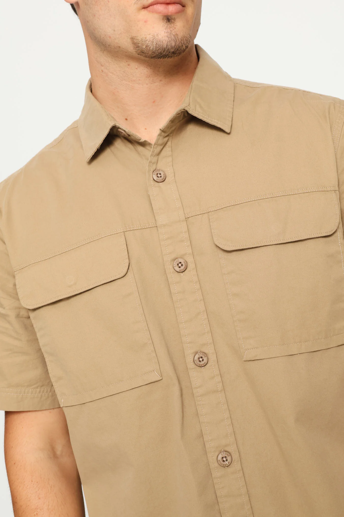 Short Sleeve Flap Pocket Badge Shirt - Taupe - Image 2
