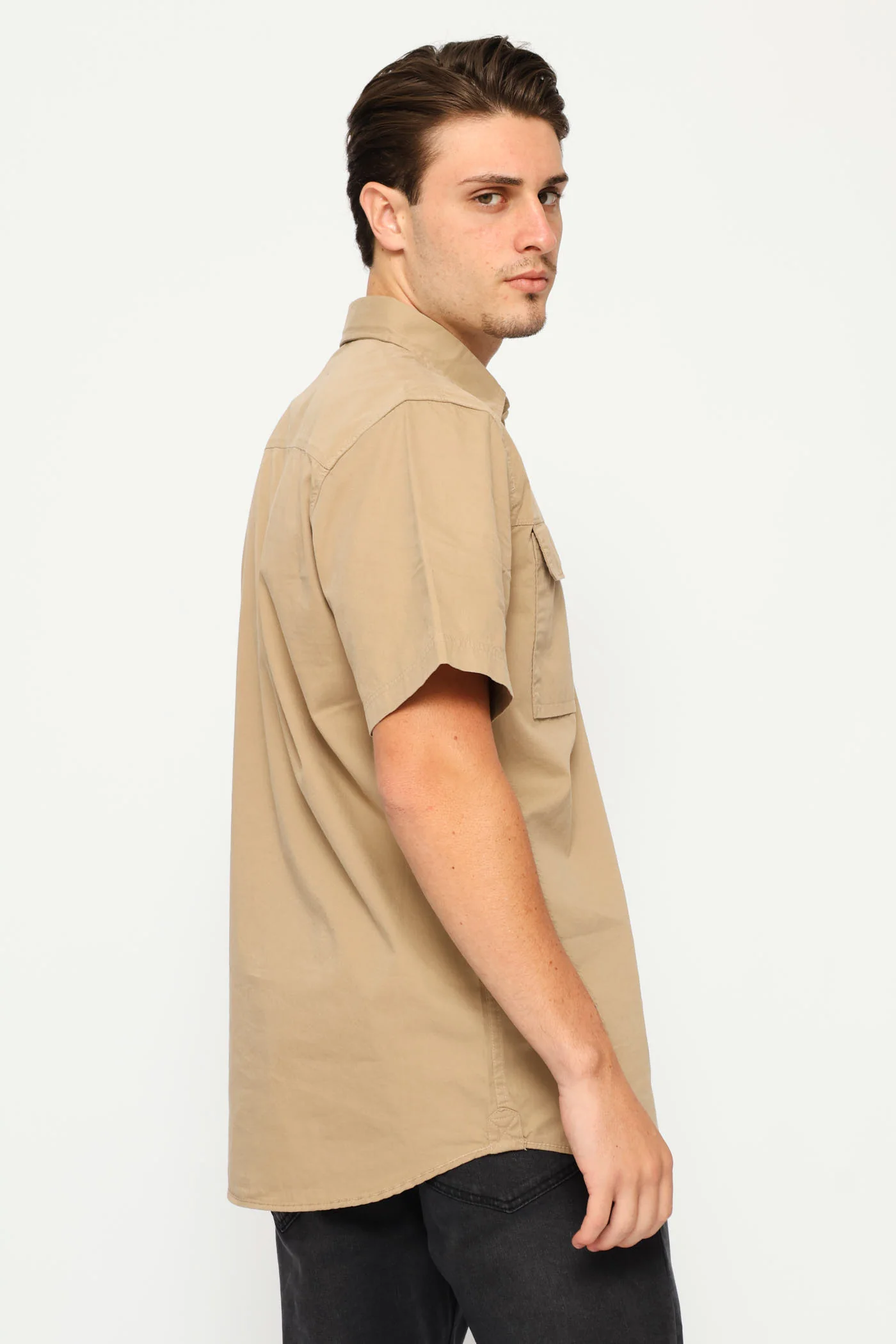 Short Sleeve Flap Pocket Badge Shirt - Taupe - Image 3