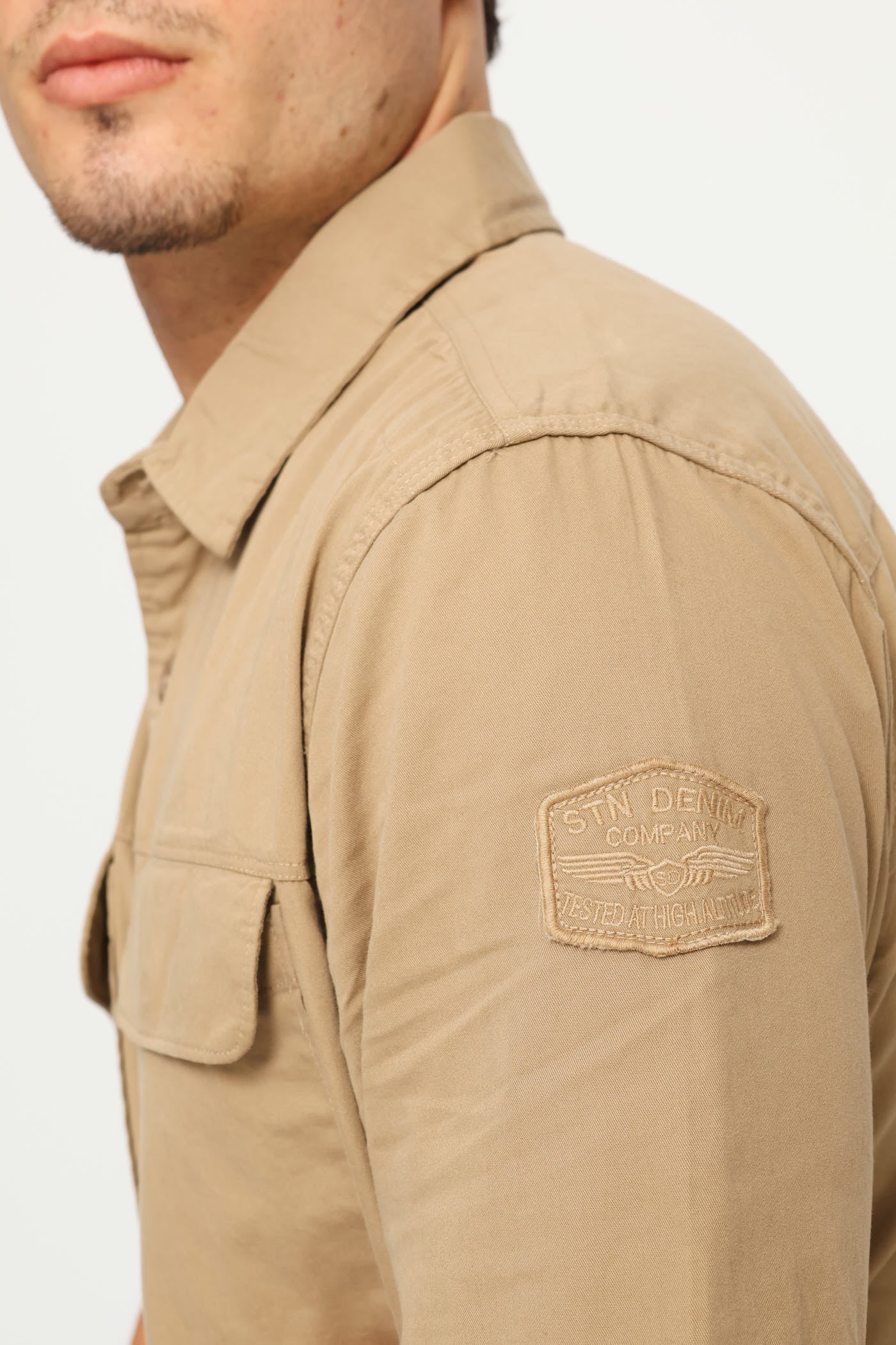 Short Sleeve Flap Pocket Badge Shirt - Taupe - Image 4