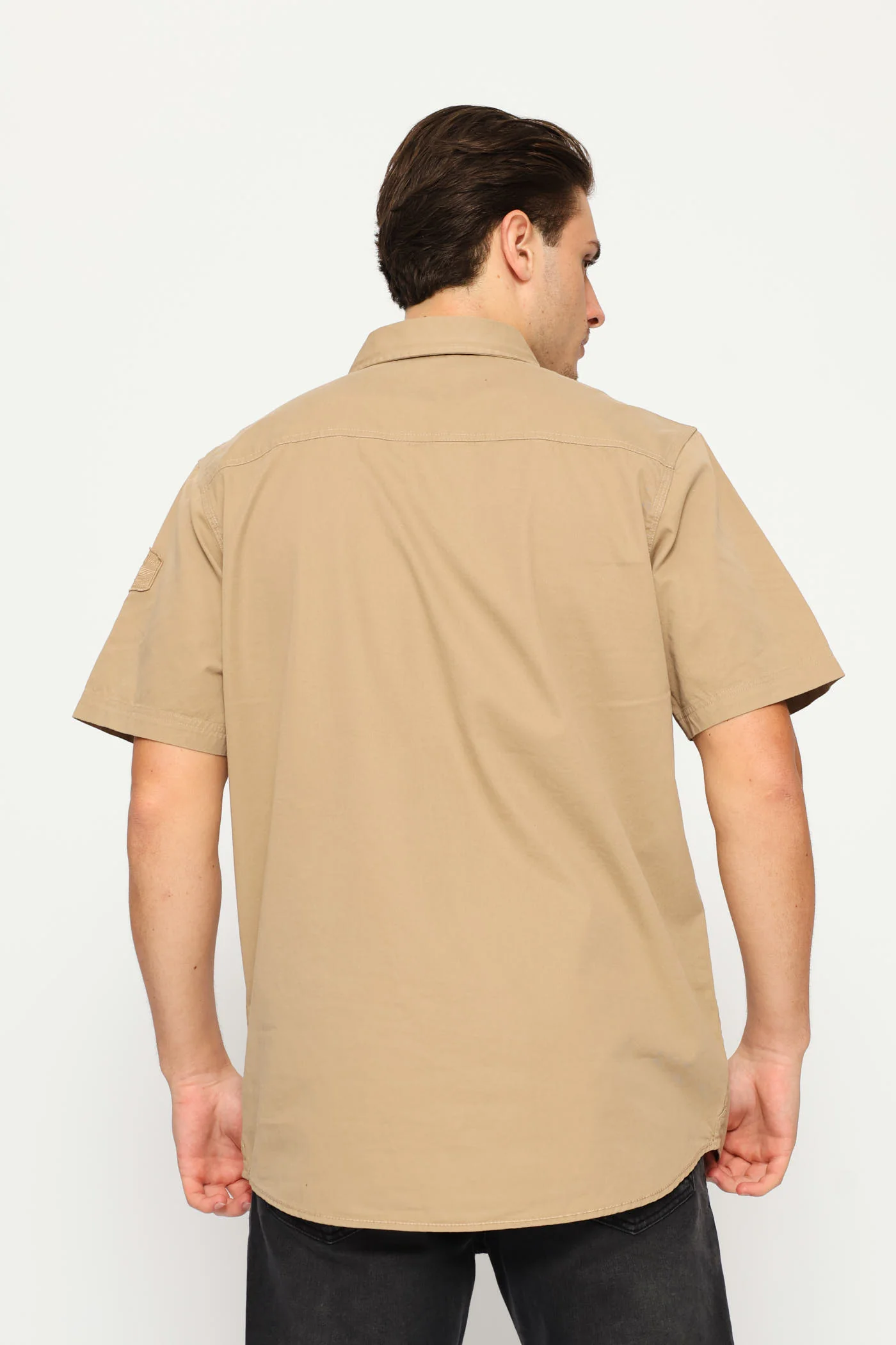 Short Sleeve Flap Pocket Badge Shirt - Taupe - Image 5