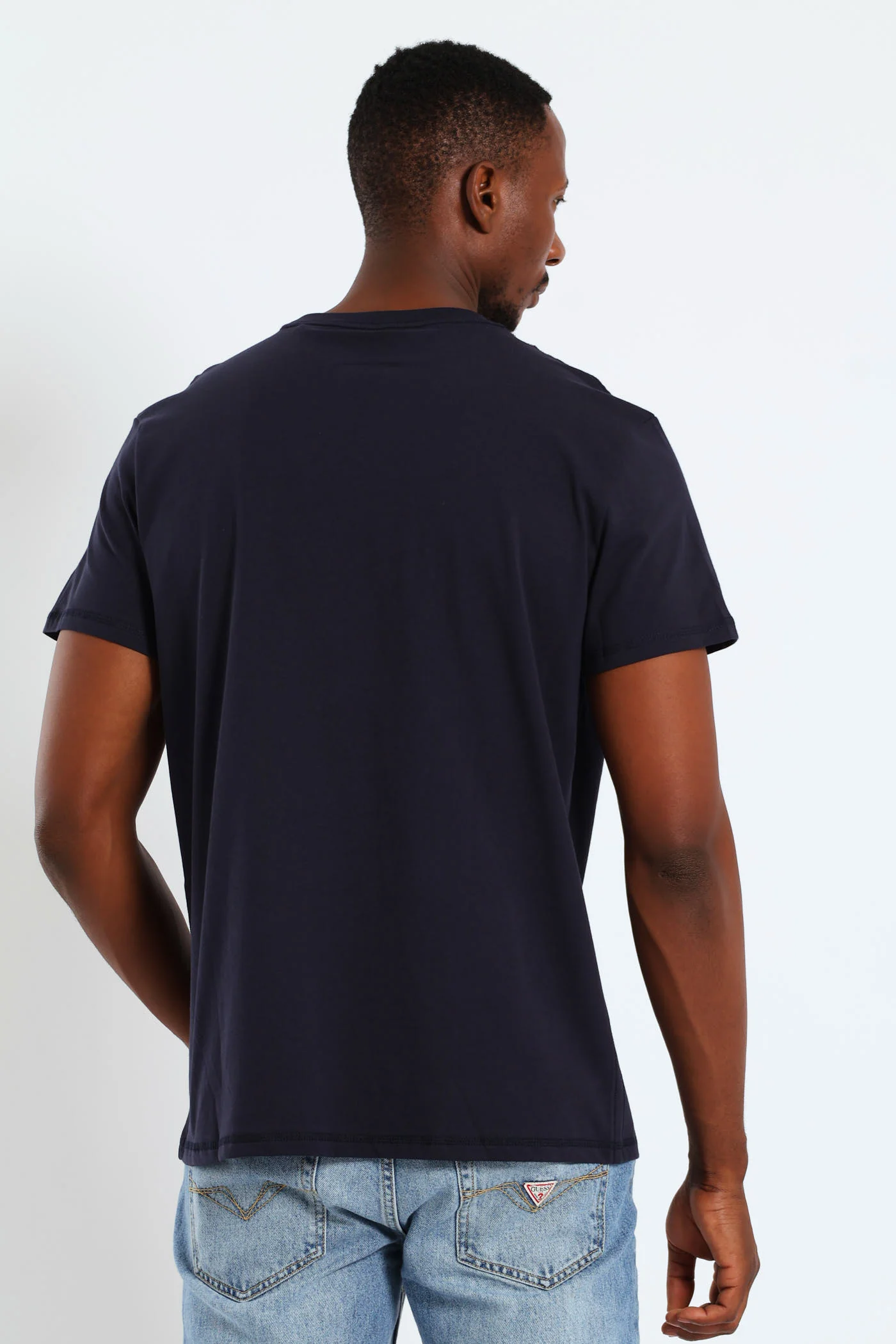 Short Sleeve Flower Embroidered Tee - Navy - Image 3