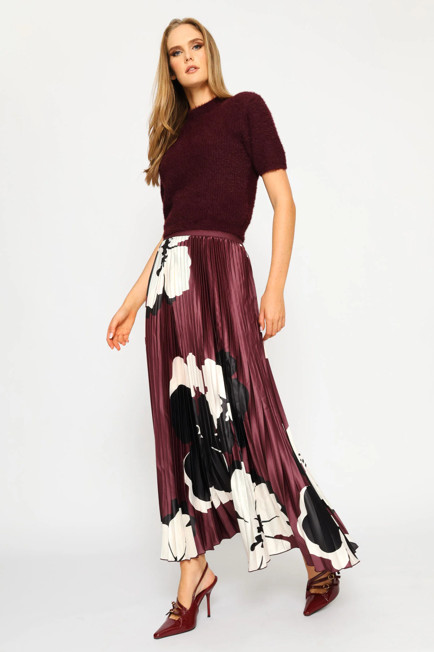 Short Sleeve Fluffy Pullover - Plum - Image 5