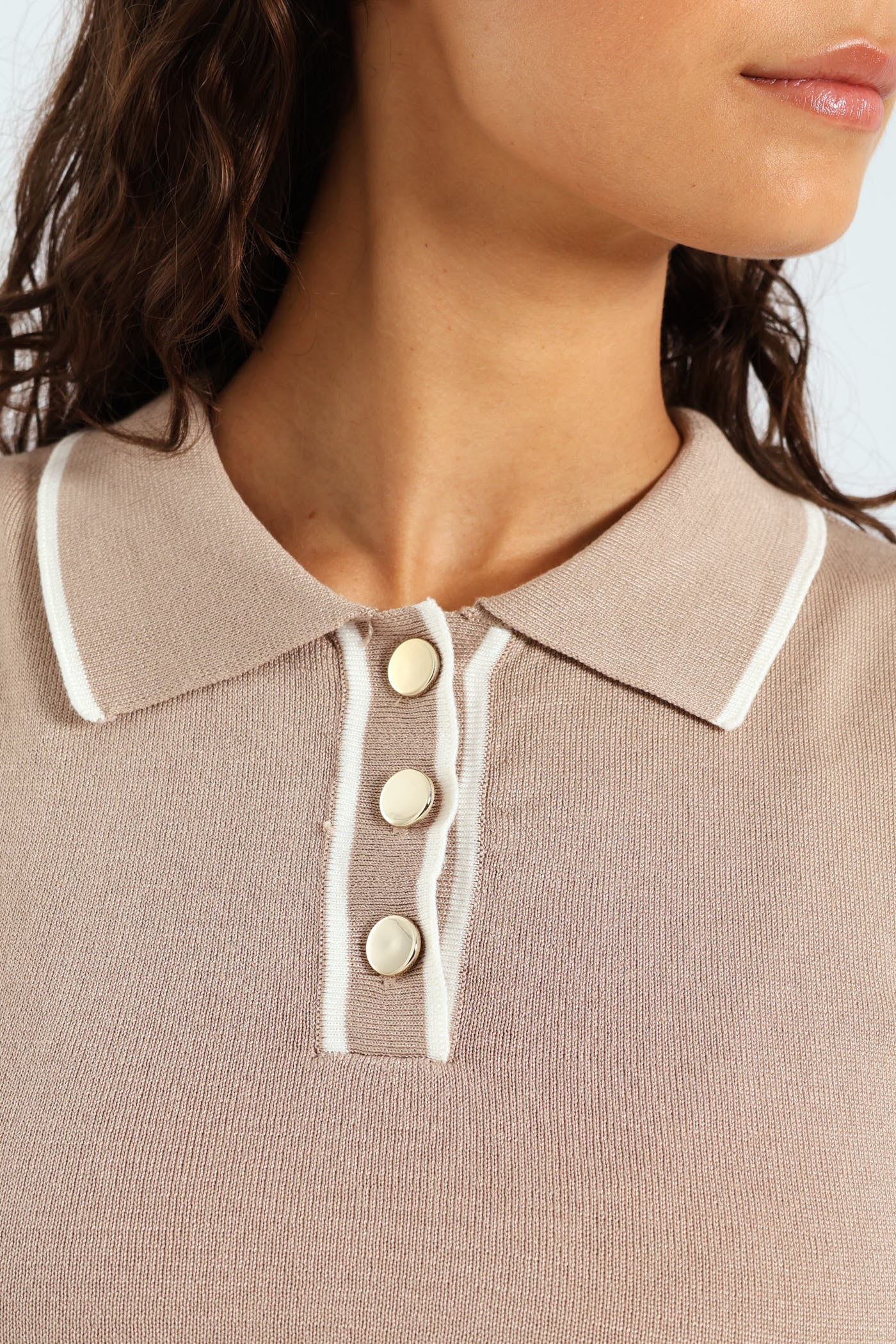 Short Sleeve Golfer With Contrast Detail - Stone - Image 4