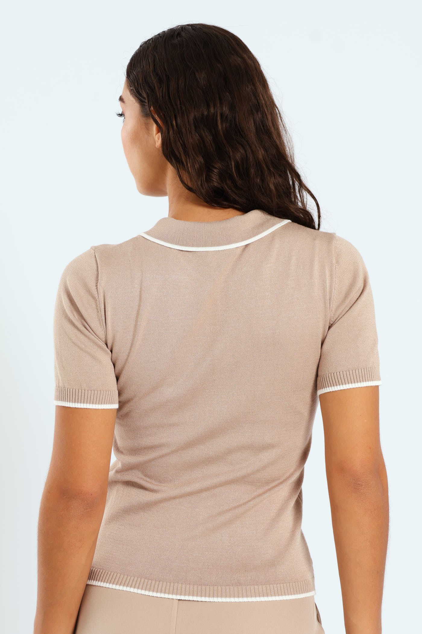 Short Sleeve Golfer With Contrast Detail - Stone - Image 5