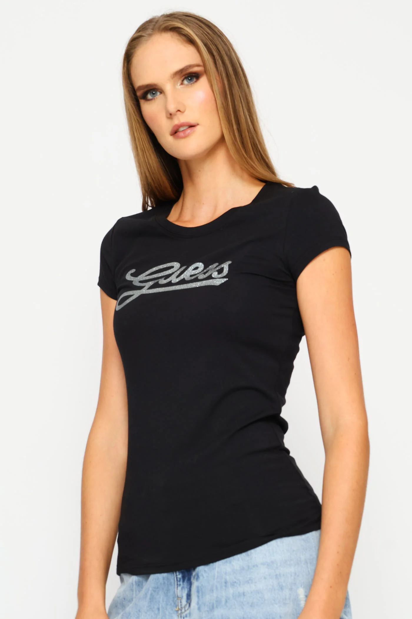 Short Sleeve Guess Script Tee - Black - Image 3