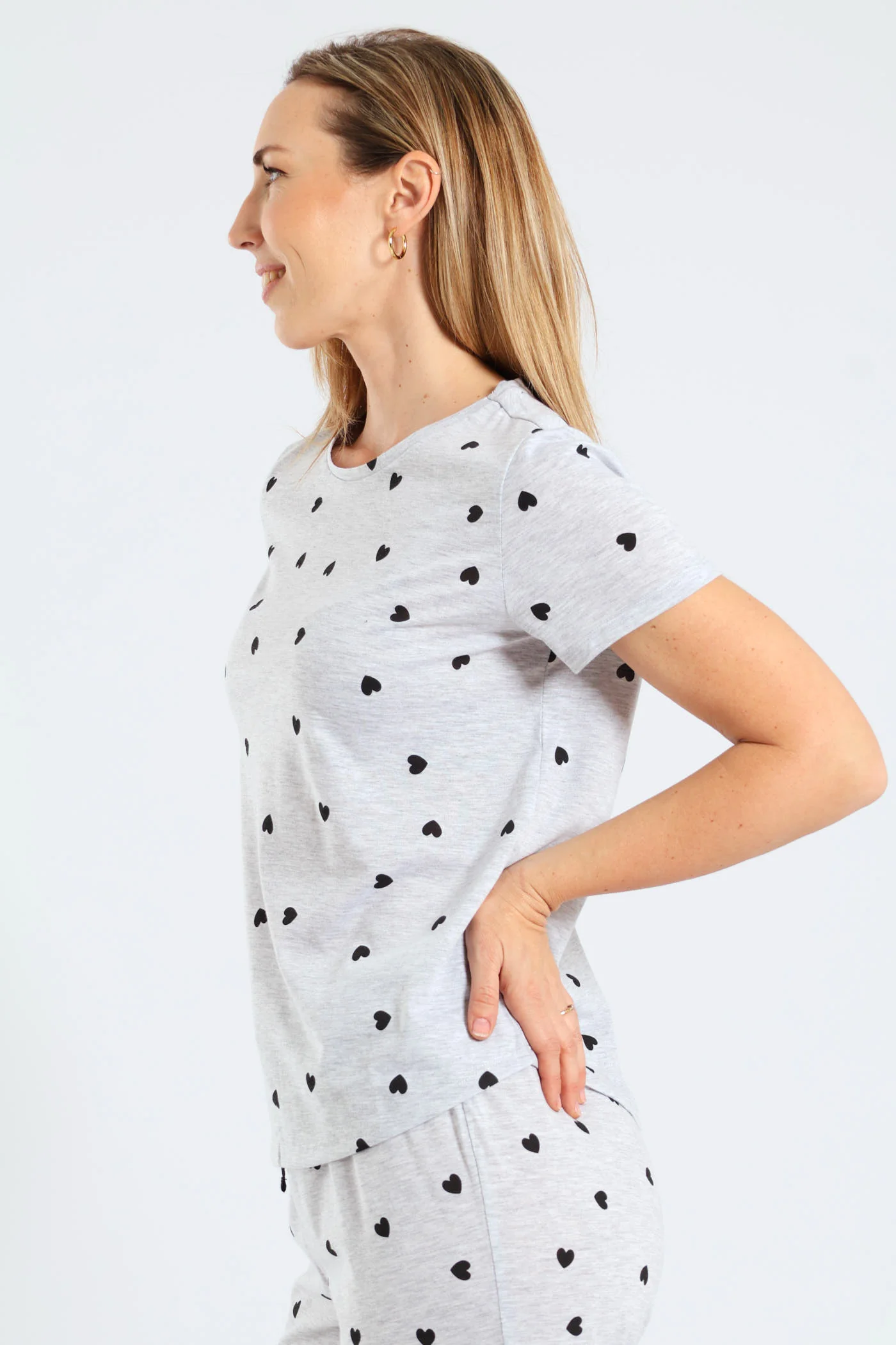 Short Sleeve Hearts Tee - Grey Melange - Image 3