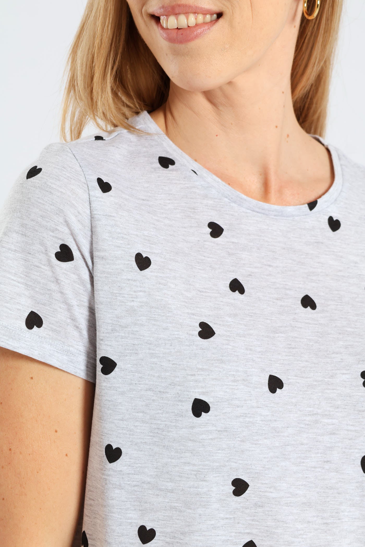 Short Sleeve Hearts Tee - Grey Melange - Image 5