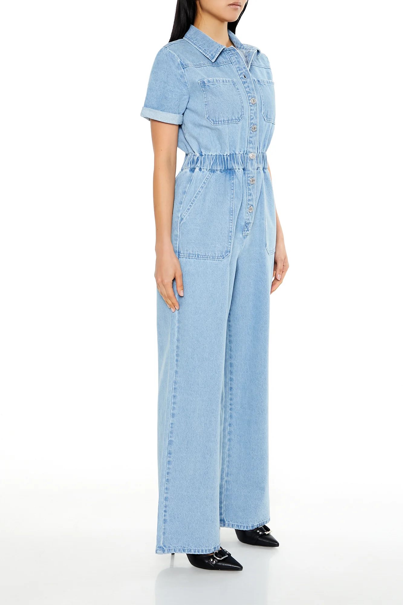 Short Sleeve Jumpsuit - Denim - Image 3