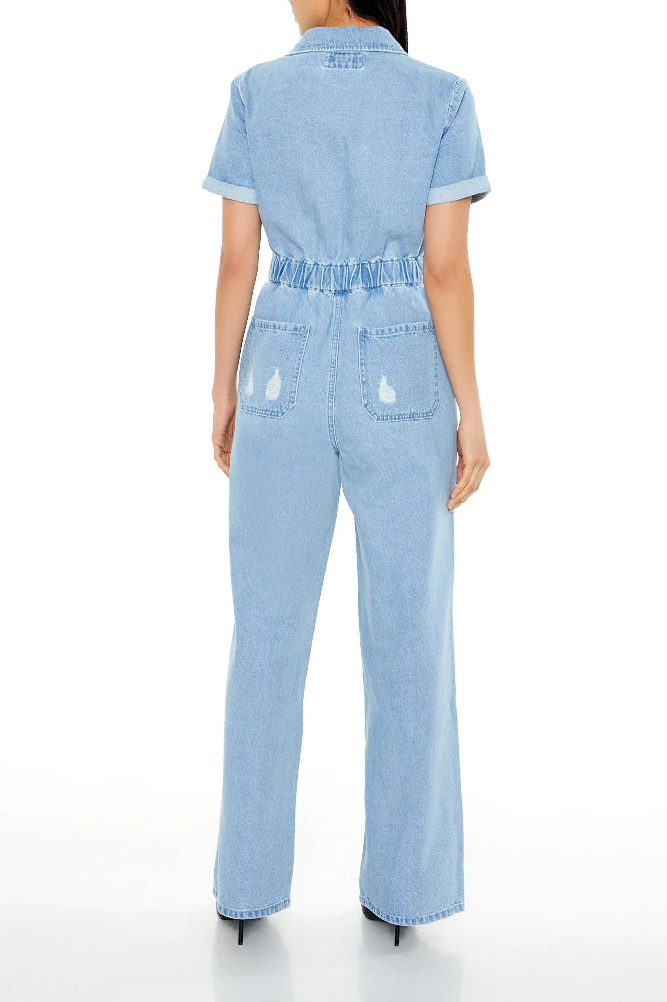 Short Sleeve Jumpsuit - Denim - Image 4