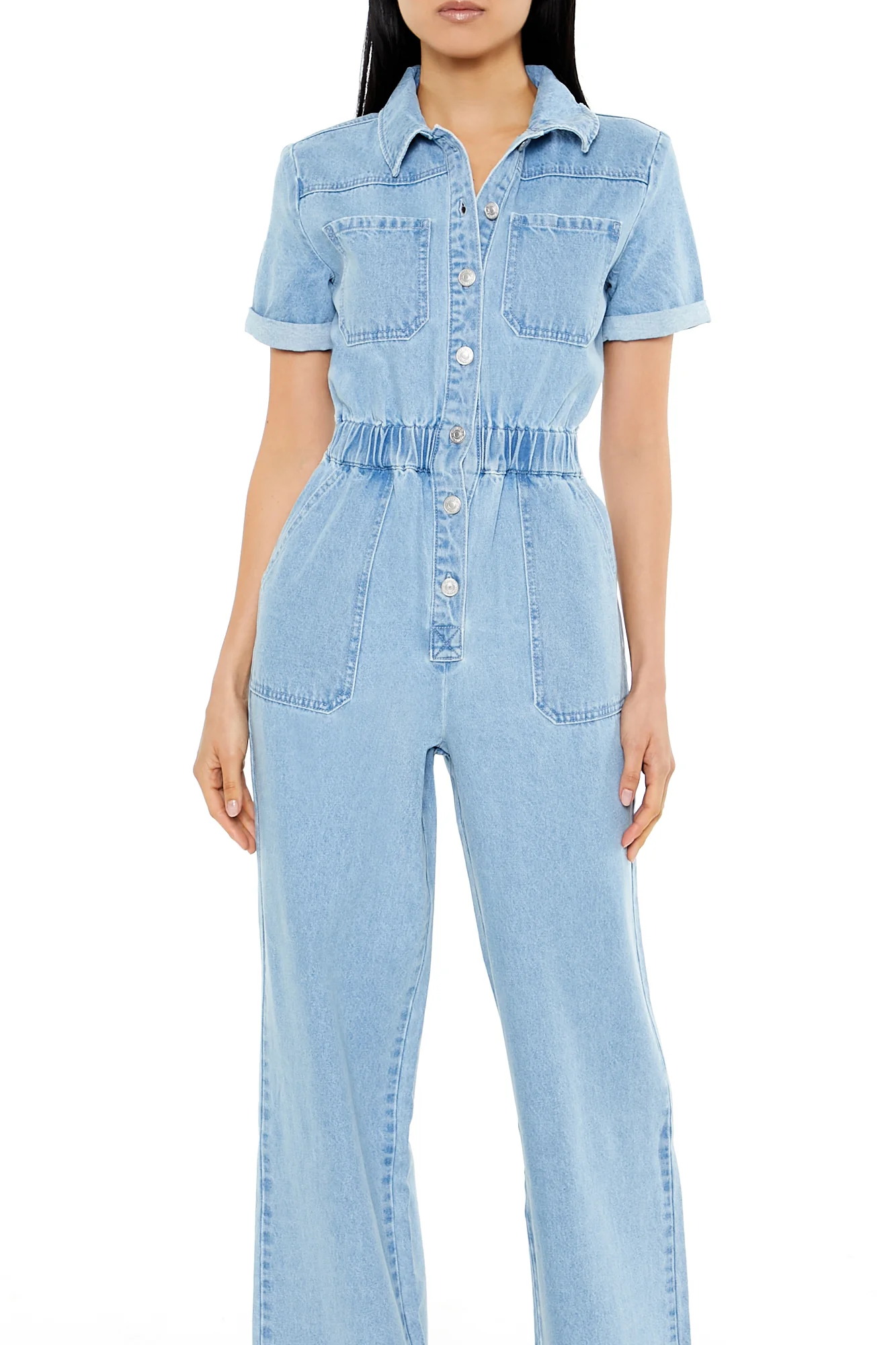 Short Sleeve Jumpsuit - Denim - Image 5