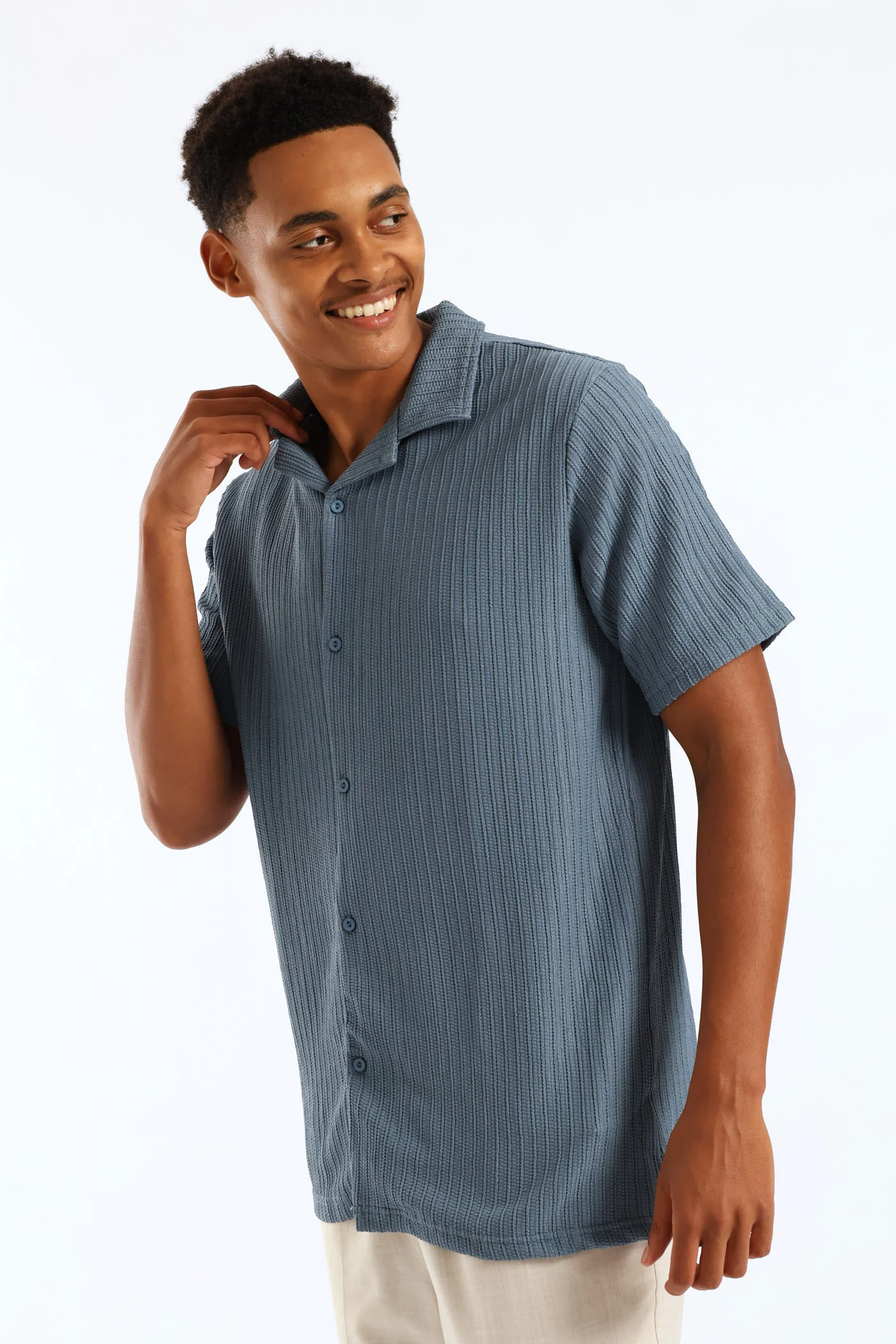Short Sleeve Knit Shirt - Mid Blue - Image 2