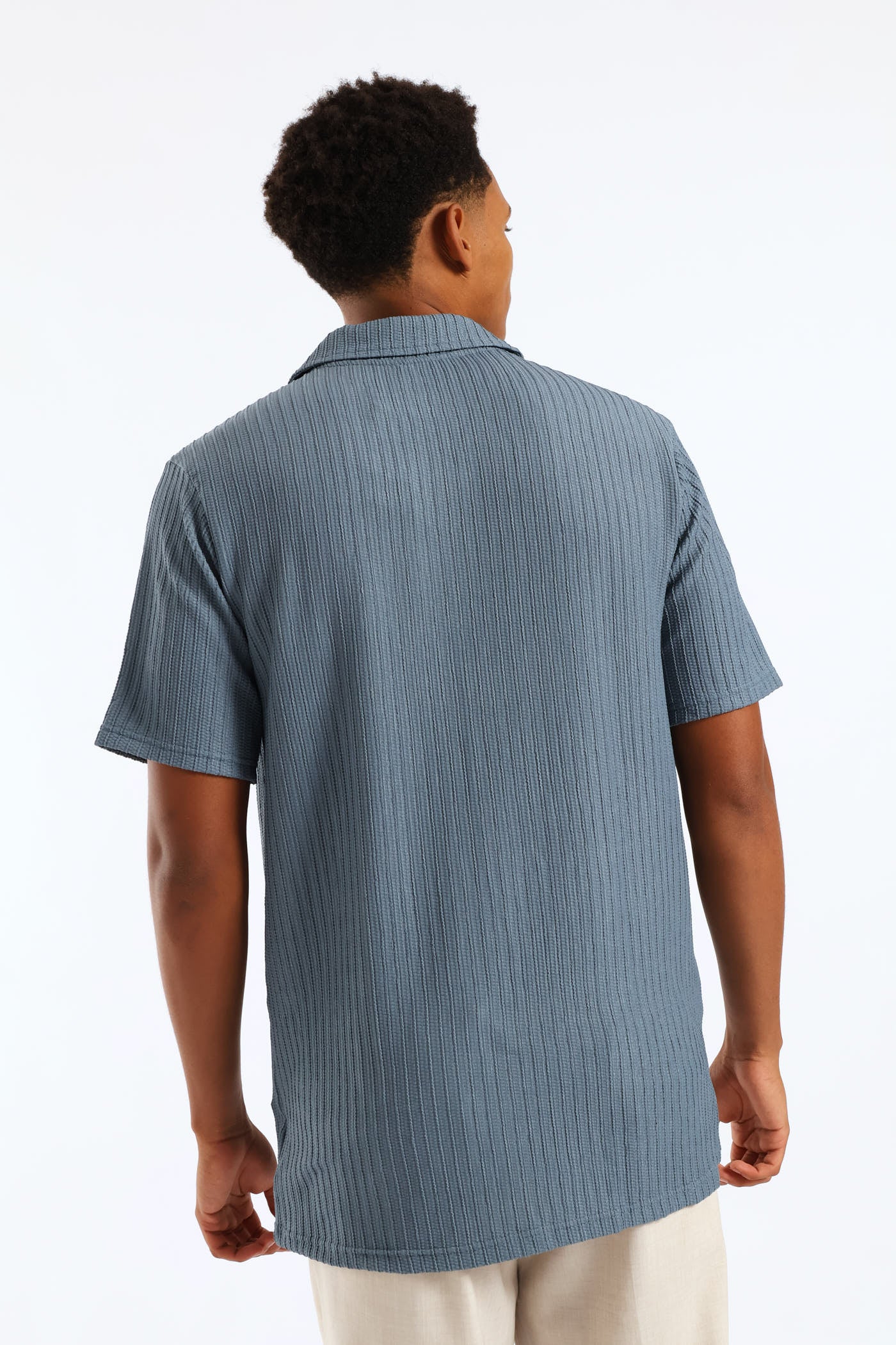 Short Sleeve Knit Shirt - Mid Blue - Image 3