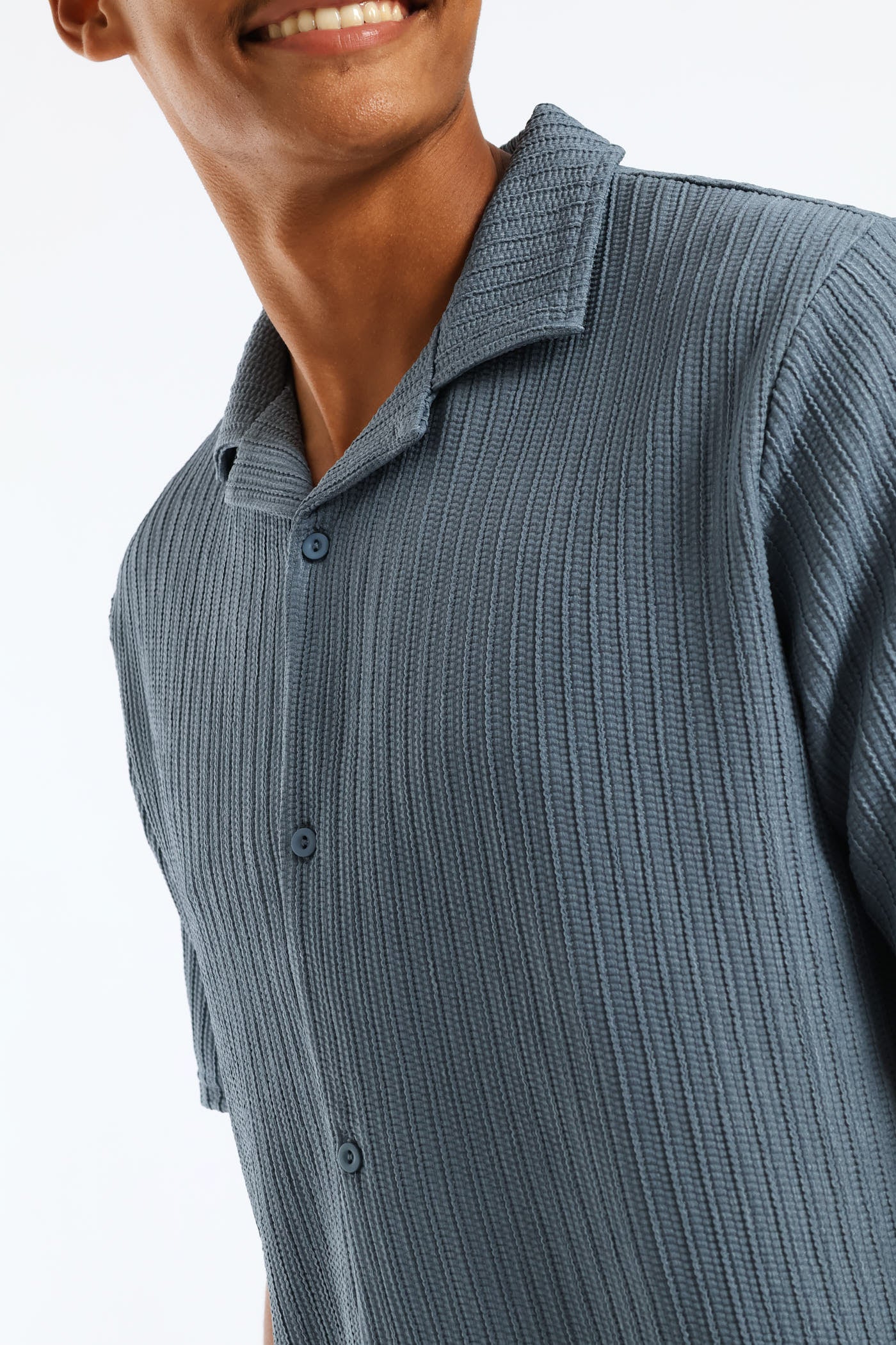 Short Sleeve Knit Shirt - Mid Blue - Image 4
