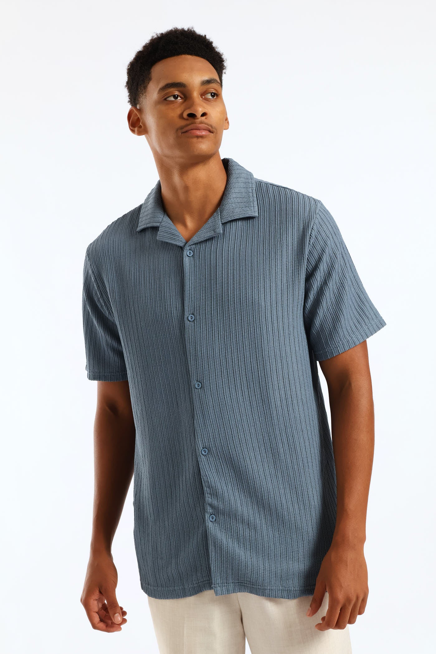 Short Sleeve Knit Shirt - Mid Blue - Image 5