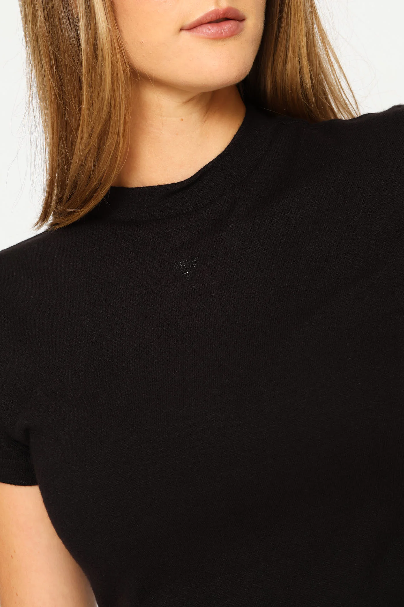 Short Sleeve Licia Mock Neck Top - Black - Image 2
