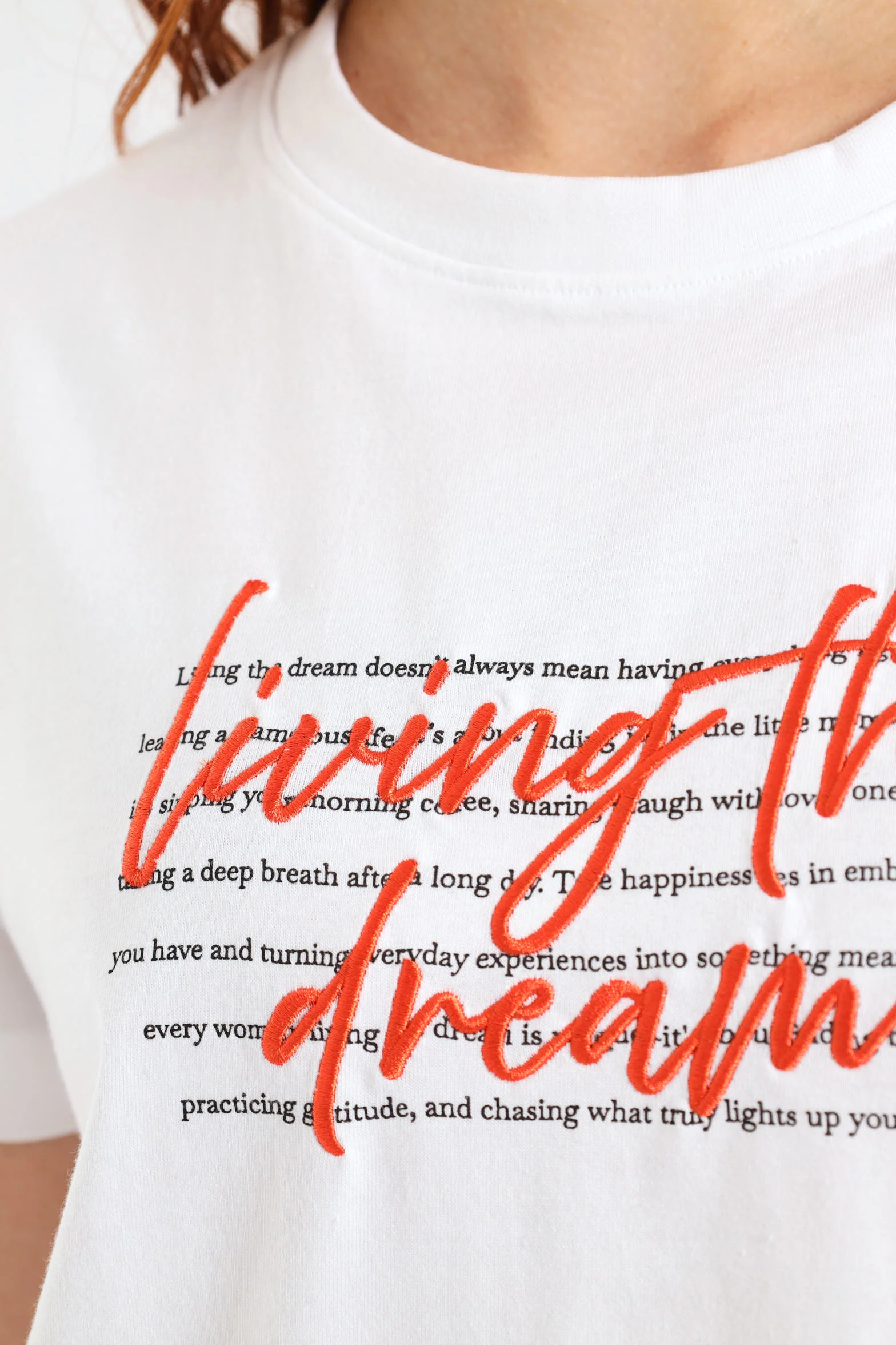 Short Sleeve Living The Dream Embroidered Regular Tee - White - Image 5