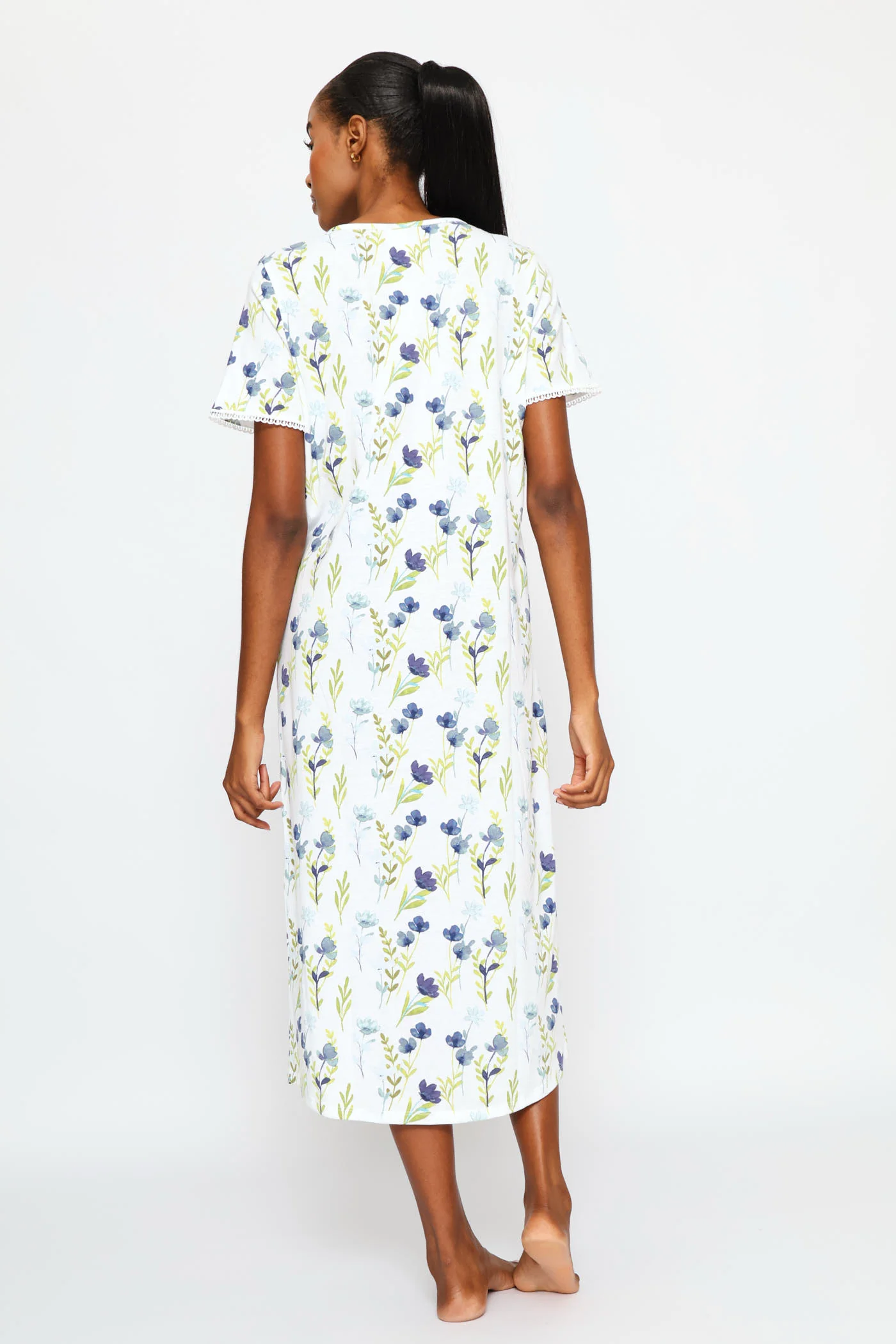 Short Sleeve Long Length Sleepshirt - White/Blue - Image 4