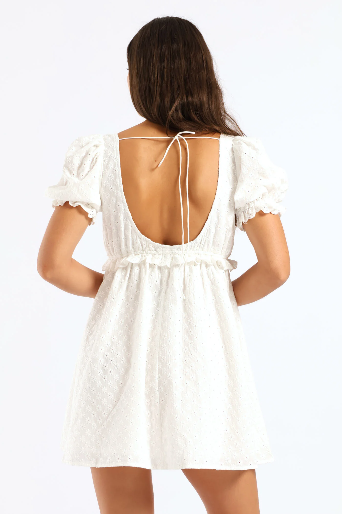 Short Sleeve Mini Babydoll Dress - White - Image 3