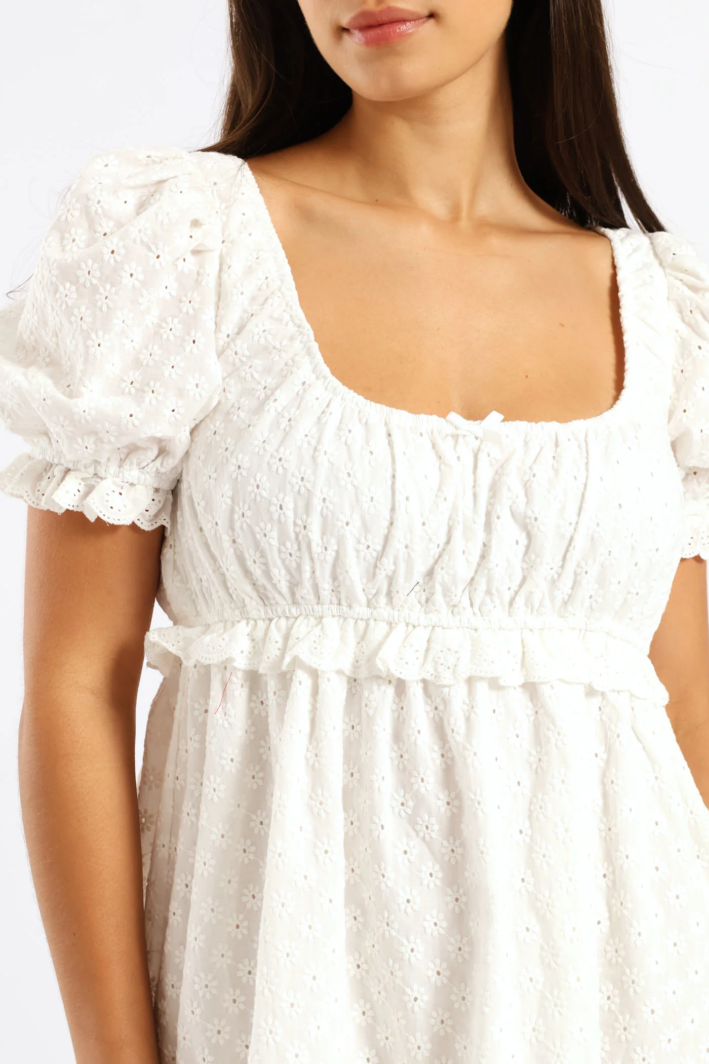 Short Sleeve Mini Babydoll Dress - White - Image 6