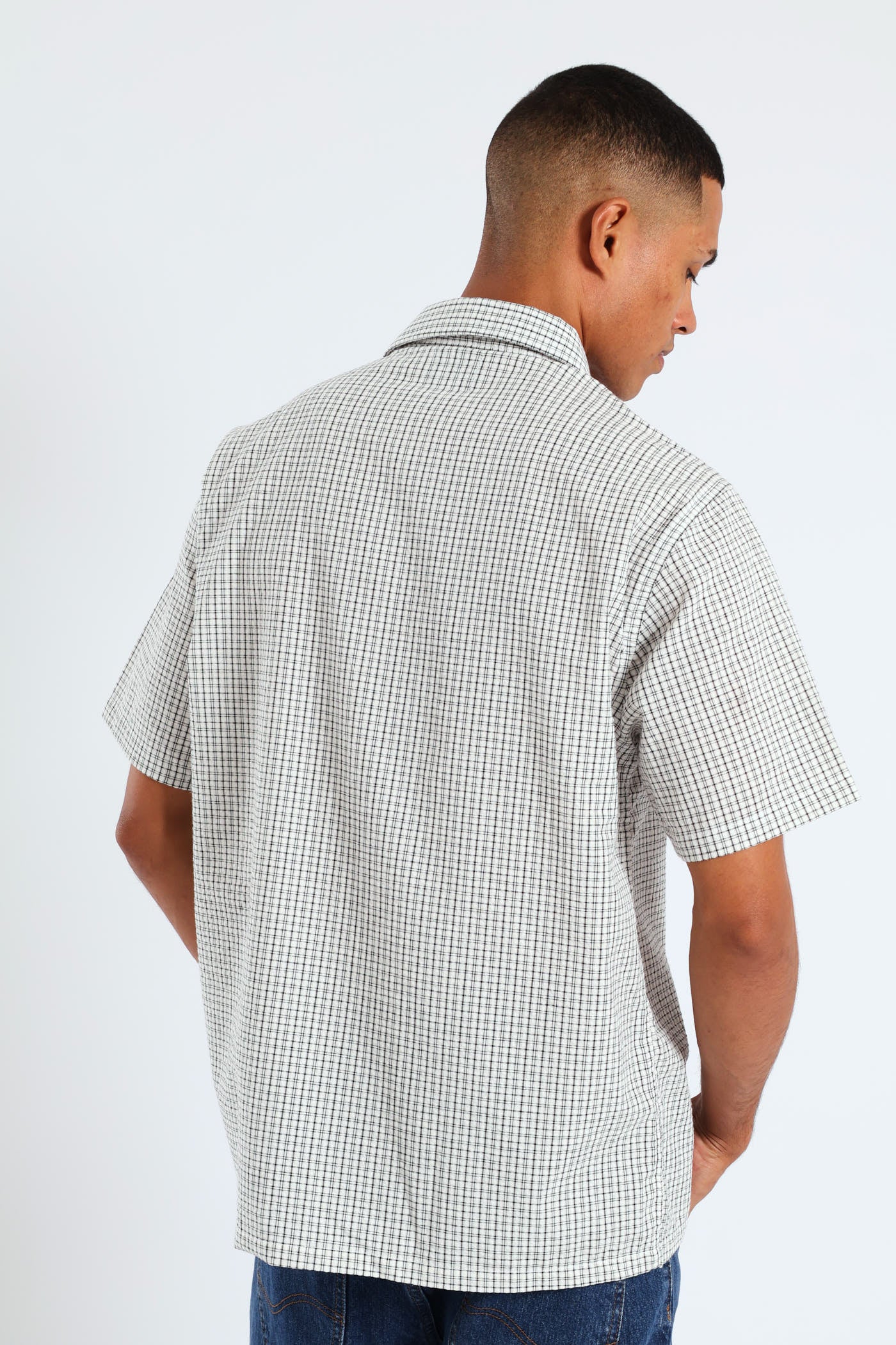 Short Sleeve Mini Check Shirt - Stone - Image 4