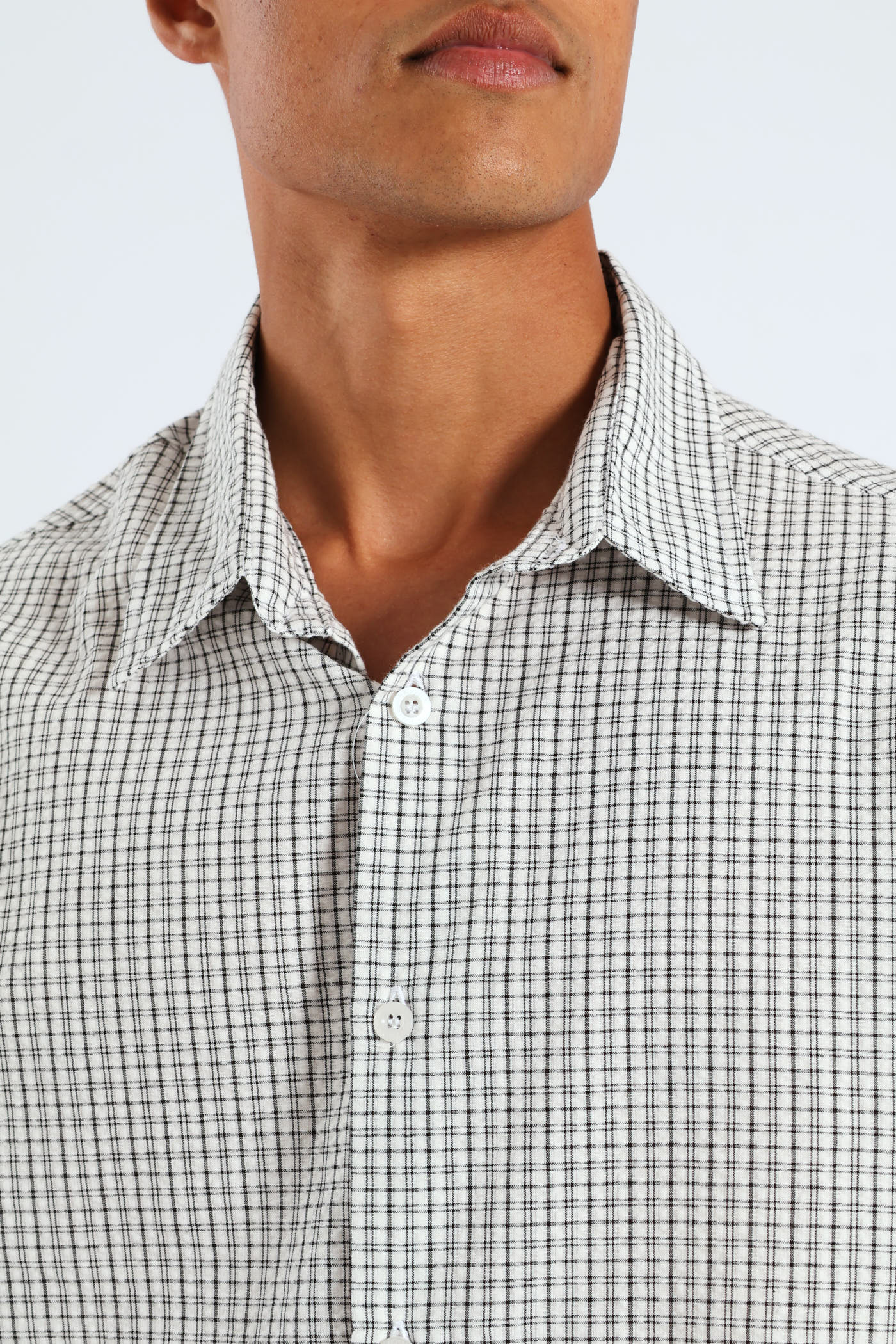 Short Sleeve Mini Check Shirt - Stone - Image 5