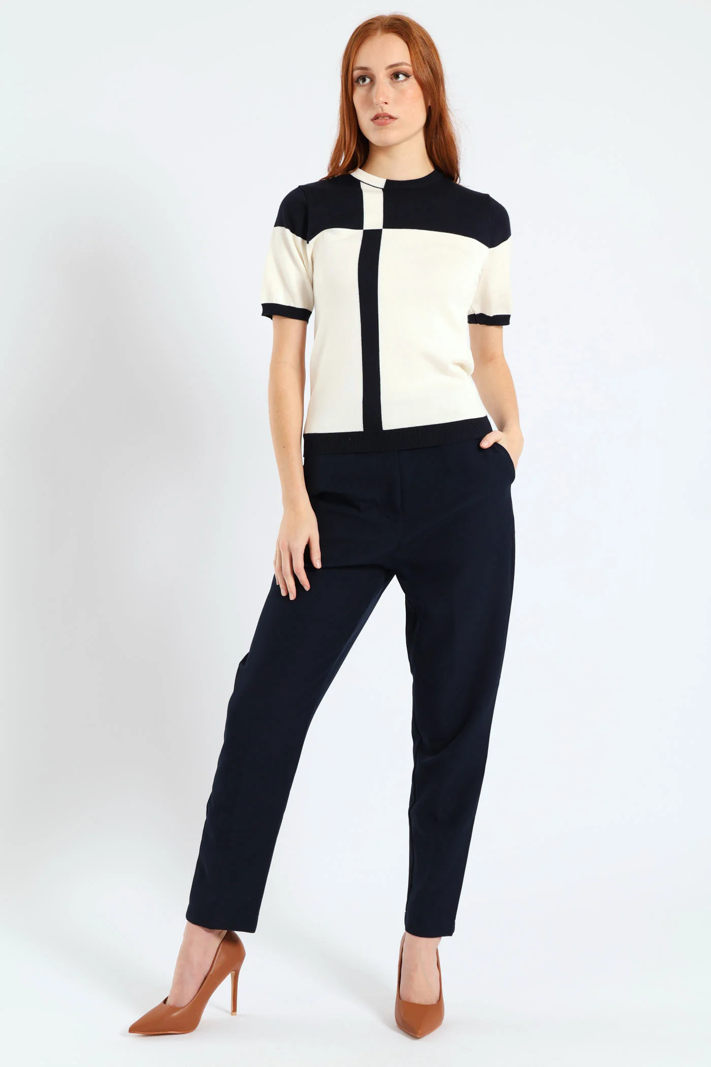 Short Sleeve Monochrome Pullover - Cream - Image 2