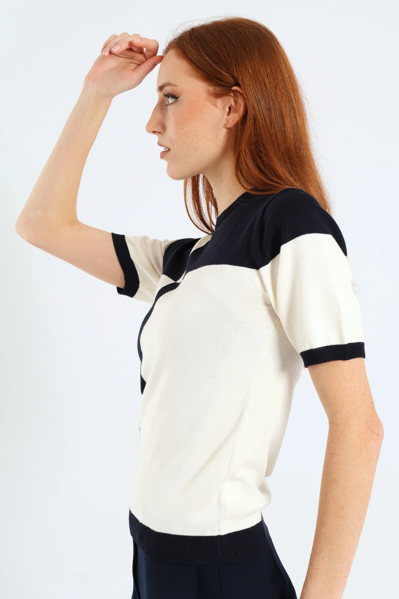 Short Sleeve Monochrome Pullover - Cream - Image 3
