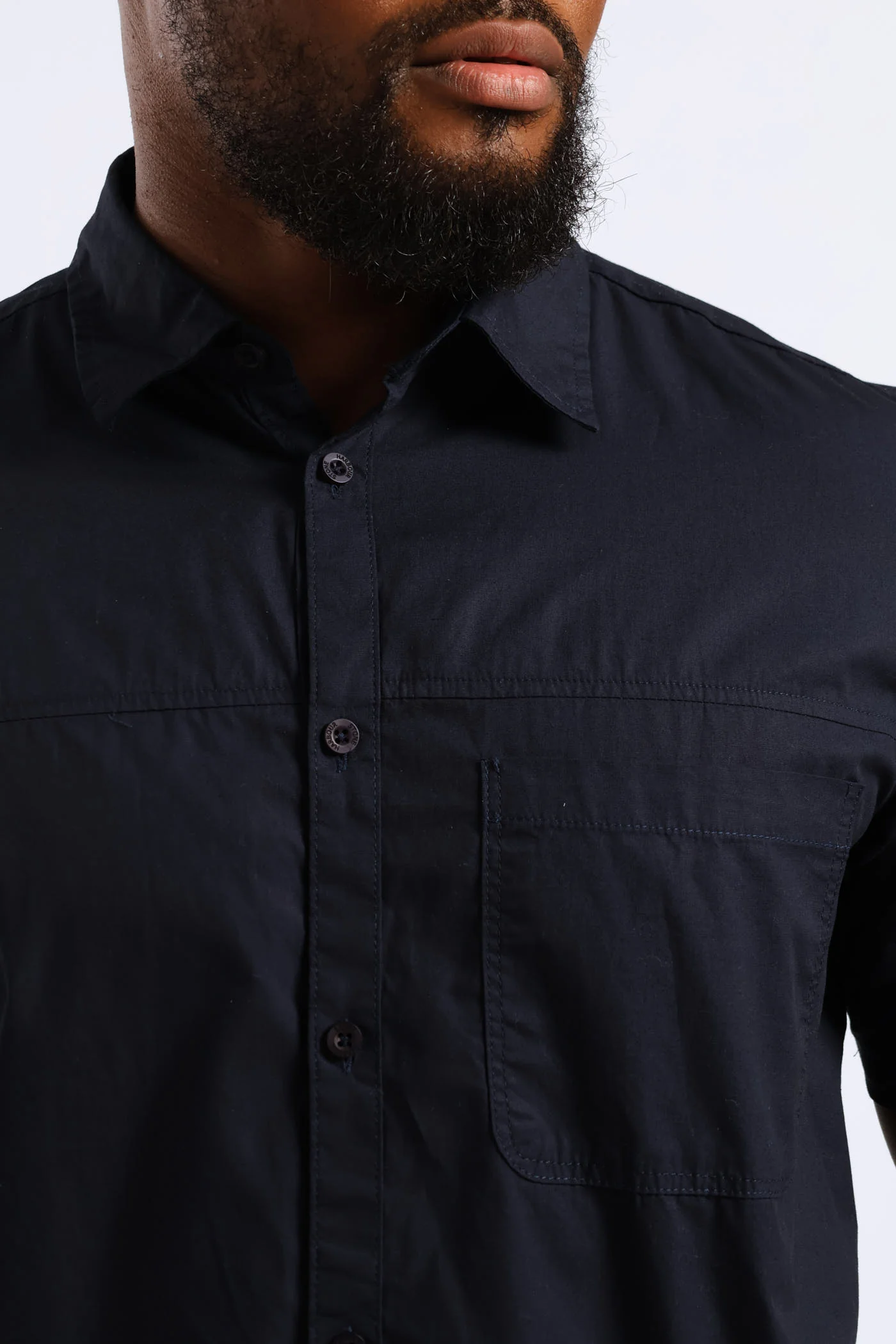Short Sleeve Panel Poplin Shirt - Navy - Image 2