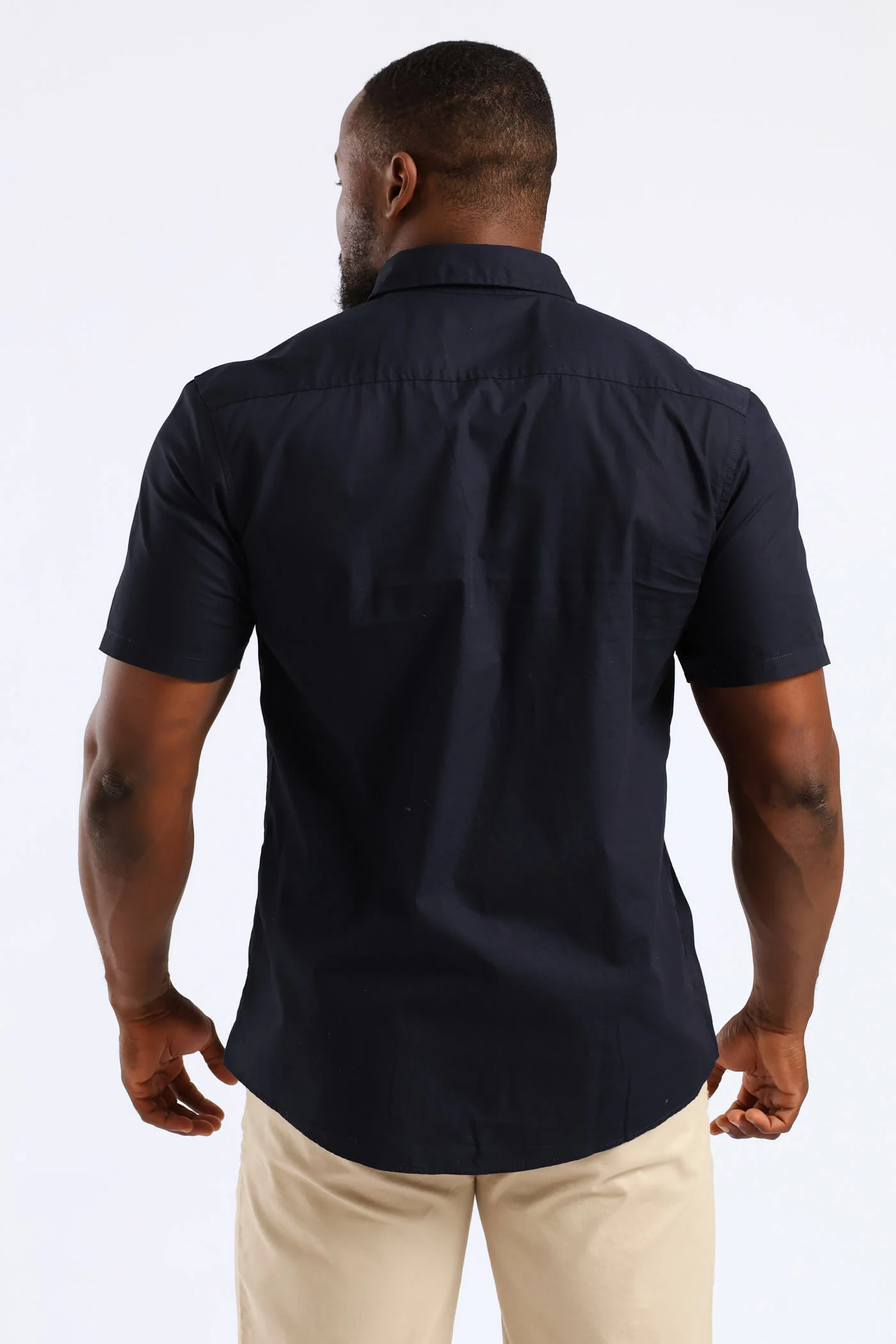 Short Sleeve Panel Poplin Shirt - Navy - Image 5