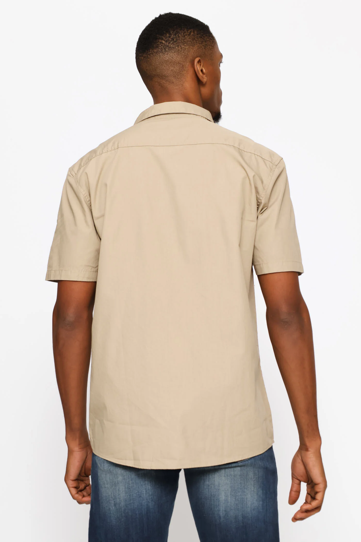 Short Sleeve Panel Poplin Shirt - Taupe - Image 3