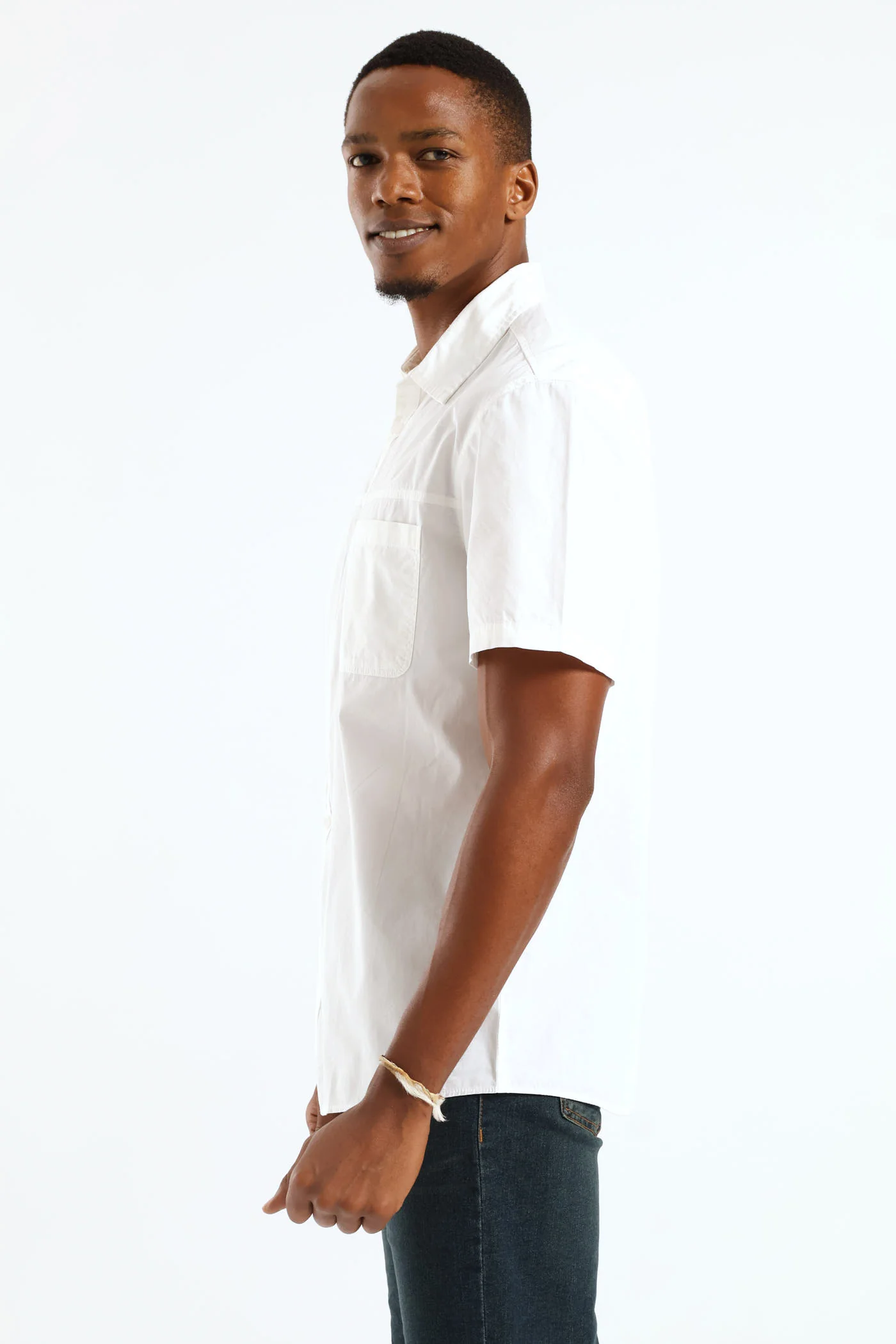 Short Sleeve Panel Poplin Shirt - White - Image 4