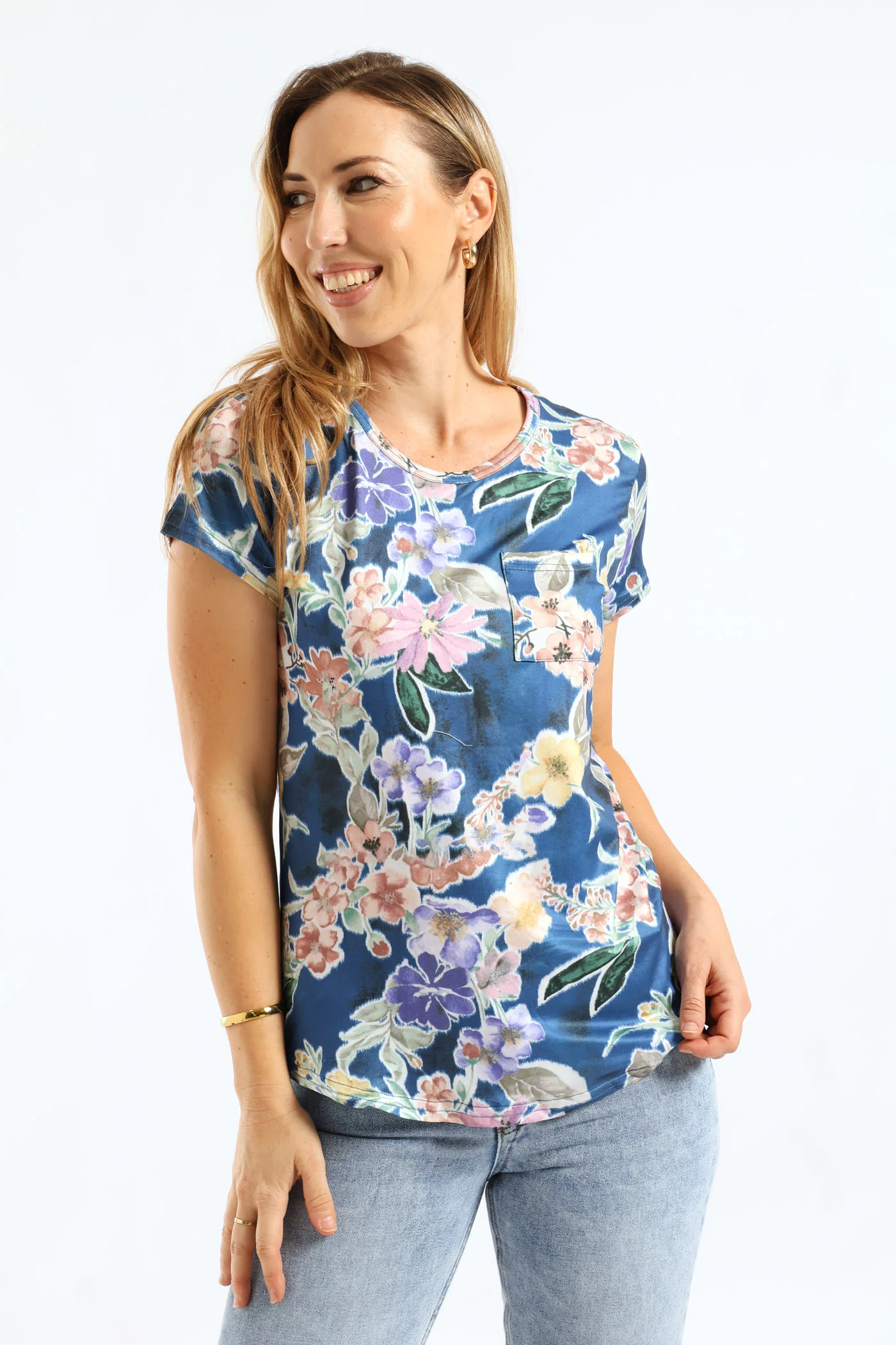 Short Sleeve Print Pocket Tee - Blue - Image 2