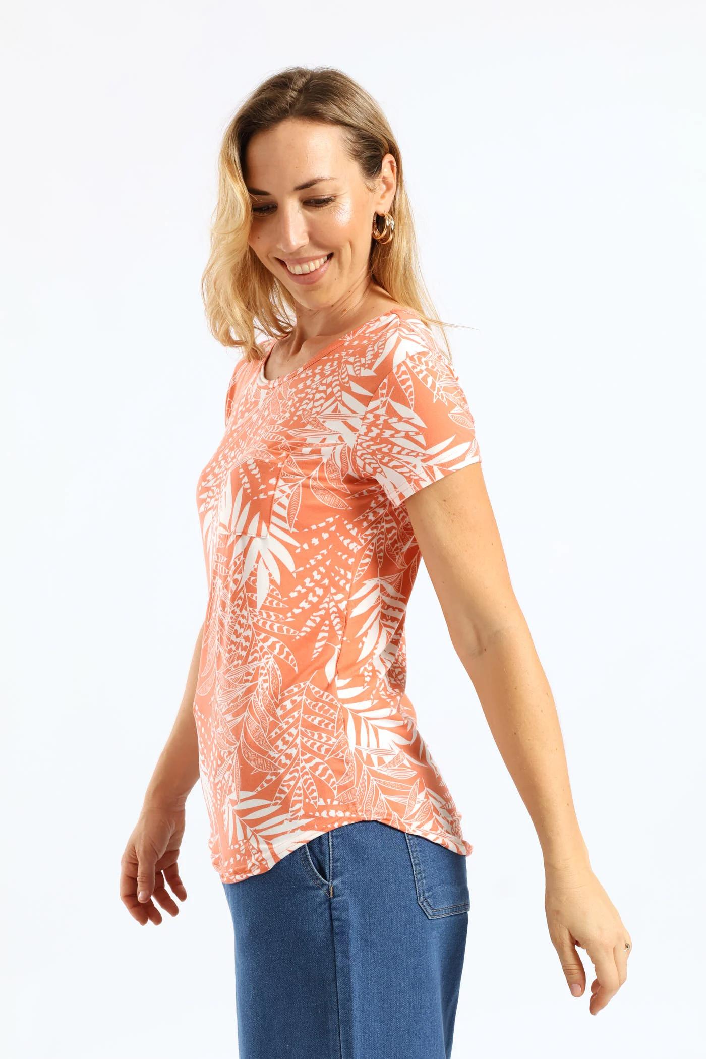 Short Sleeve Print Pocket Tee - Light Coral - Image 3