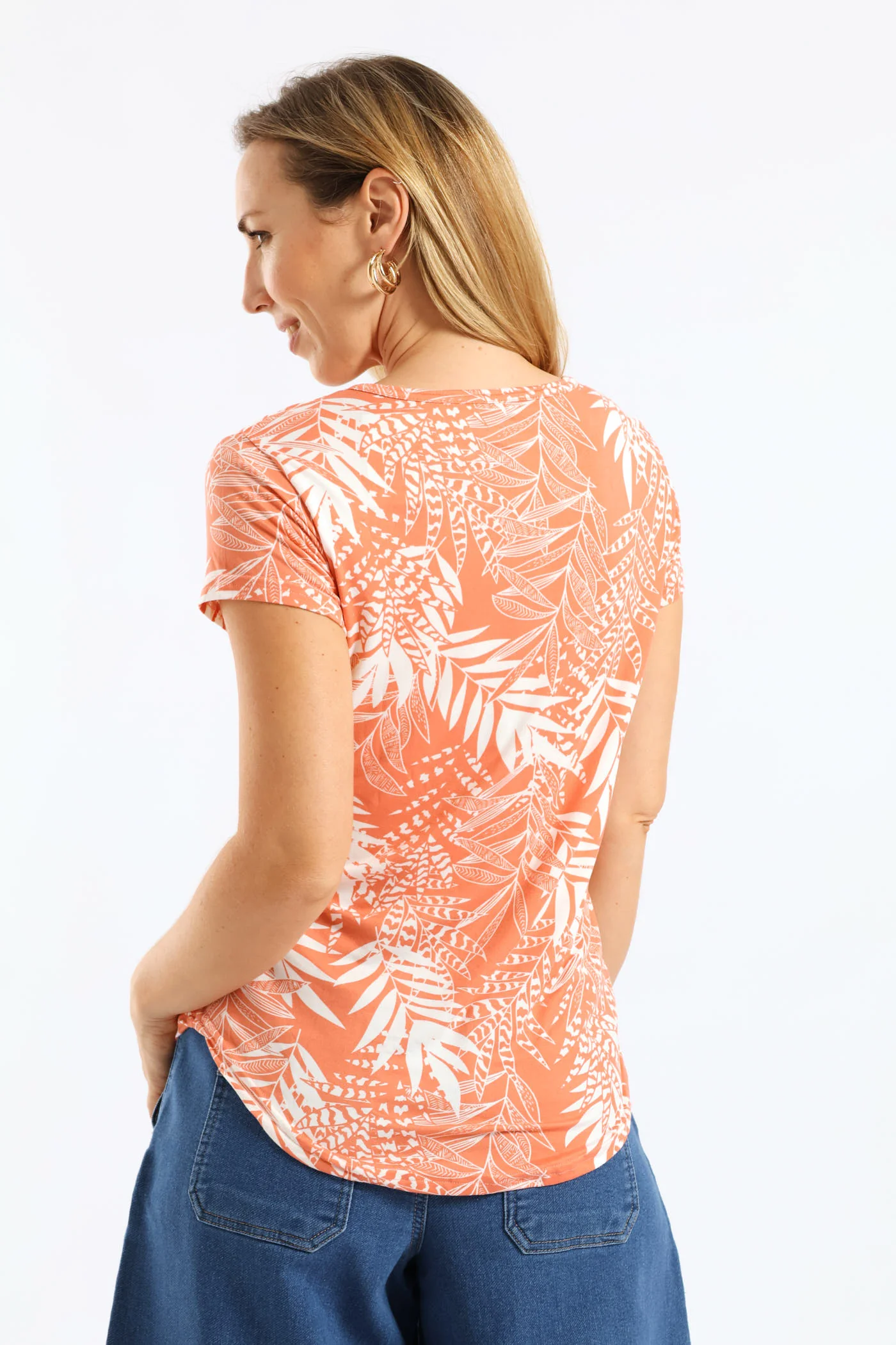 Short Sleeve Print Pocket Tee - Light Coral - Image 4