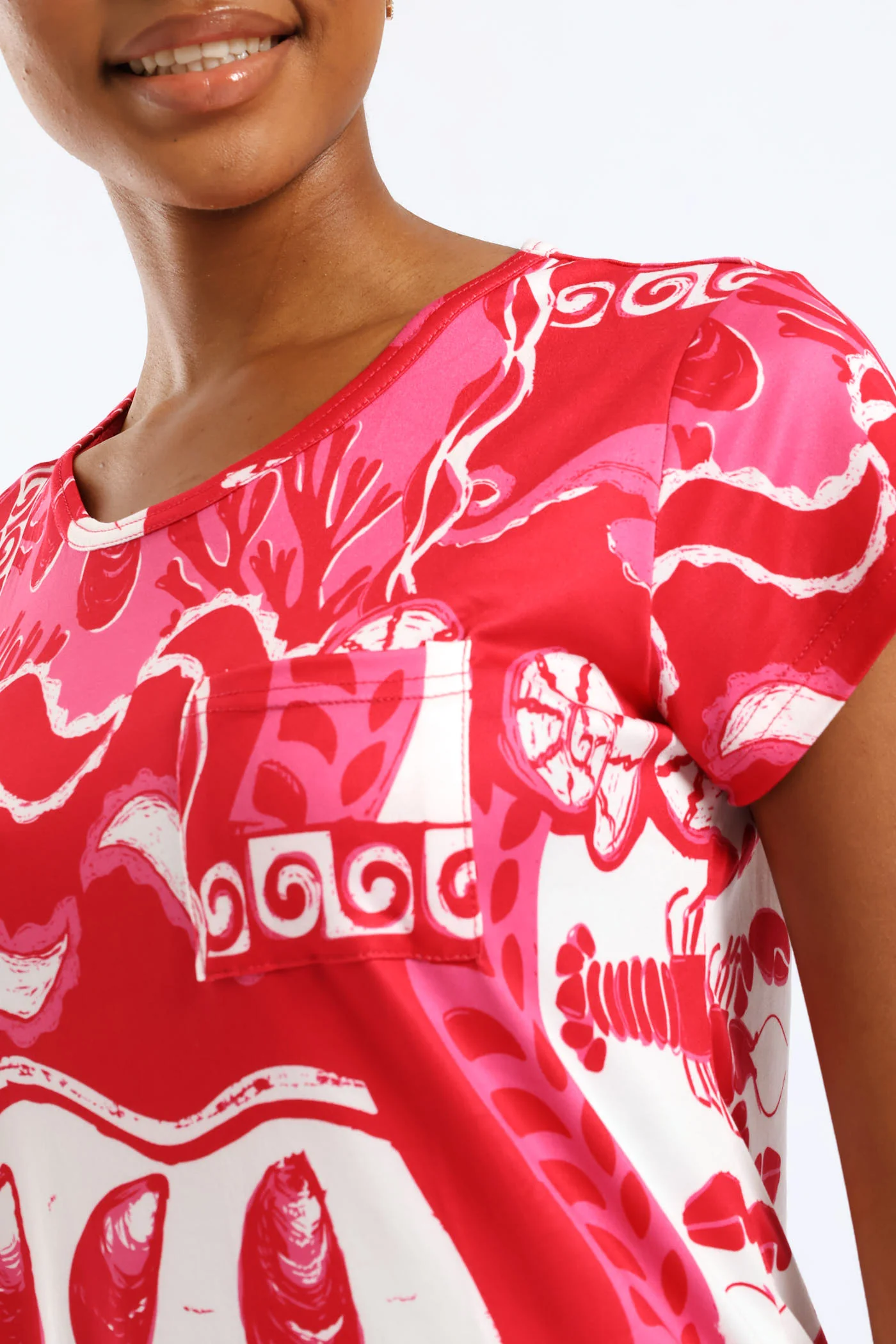 Short Sleeve Print Pocket Tee - Red/Pink - Image 2