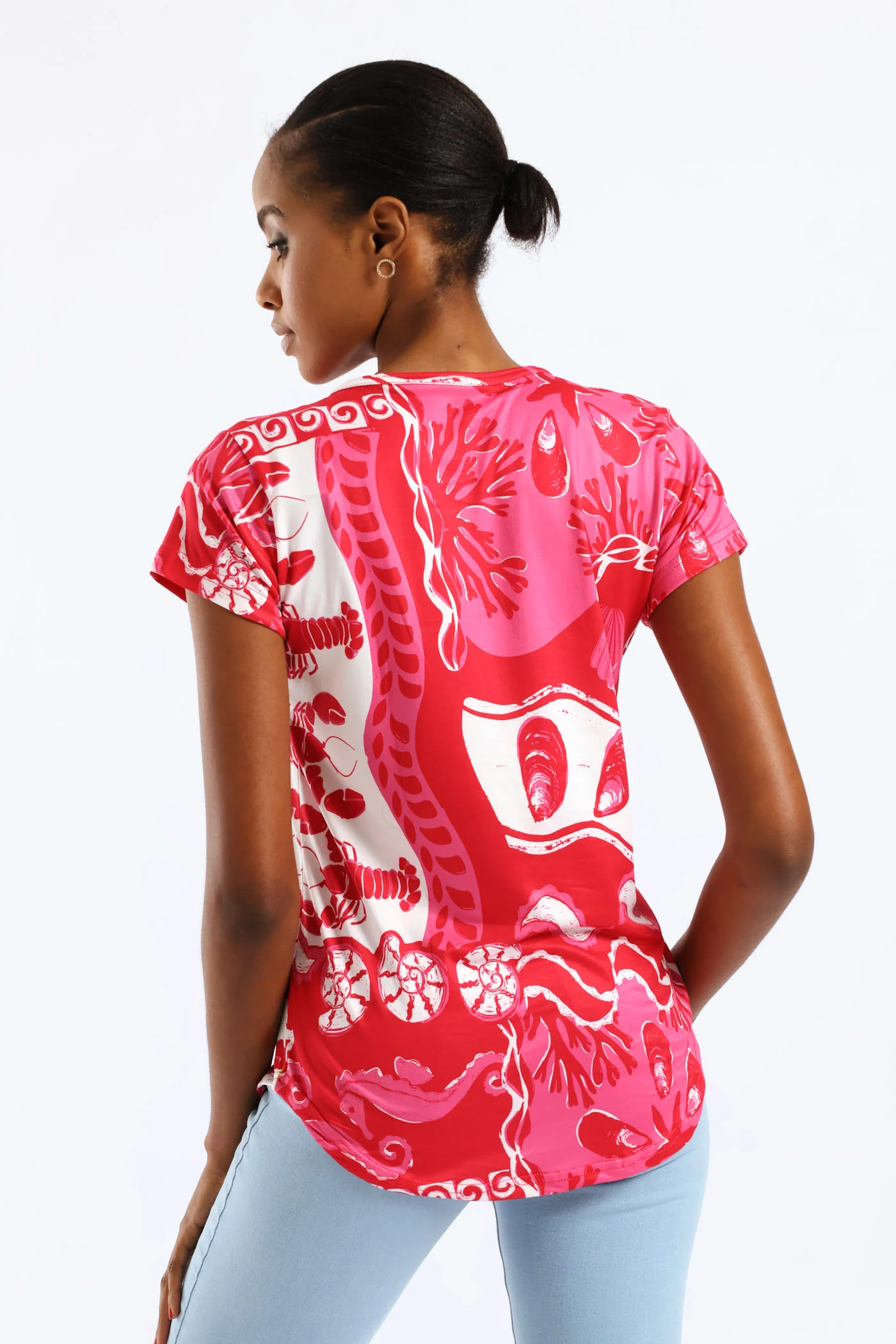 Short Sleeve Print Pocket Tee - Red/Pink - Image 3
