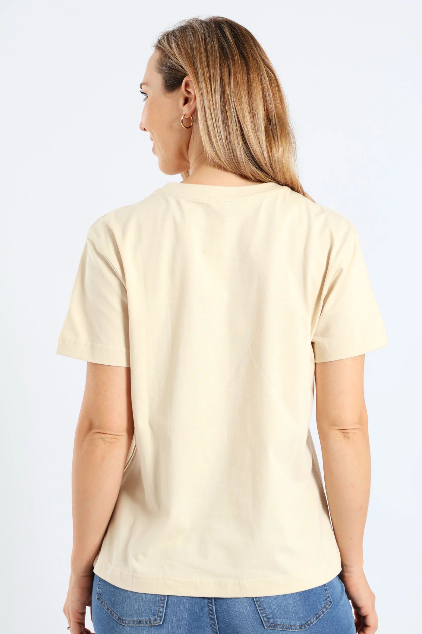 Short Sleeve Rib Neck Tullip 3-D Bow Tee - Light Stone - Image 2