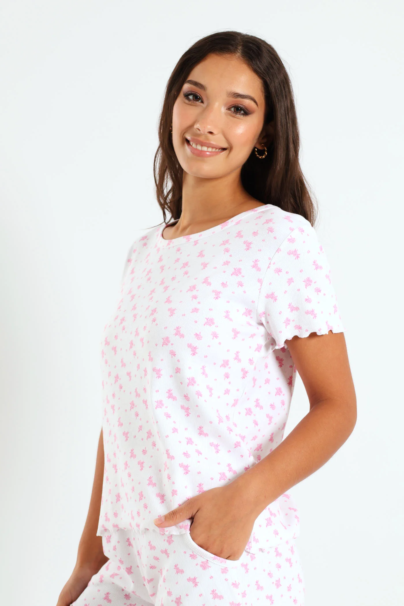 Short Sleeve Rib Tee - Pink - Image 4