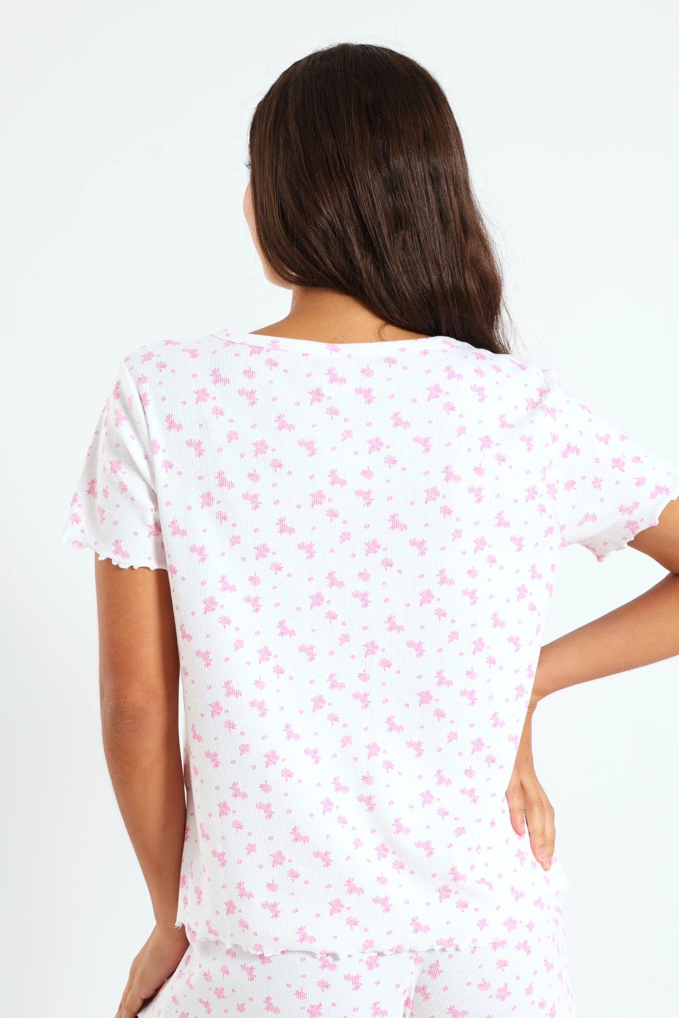 Short Sleeve Rib Tee - Pink - Image 5