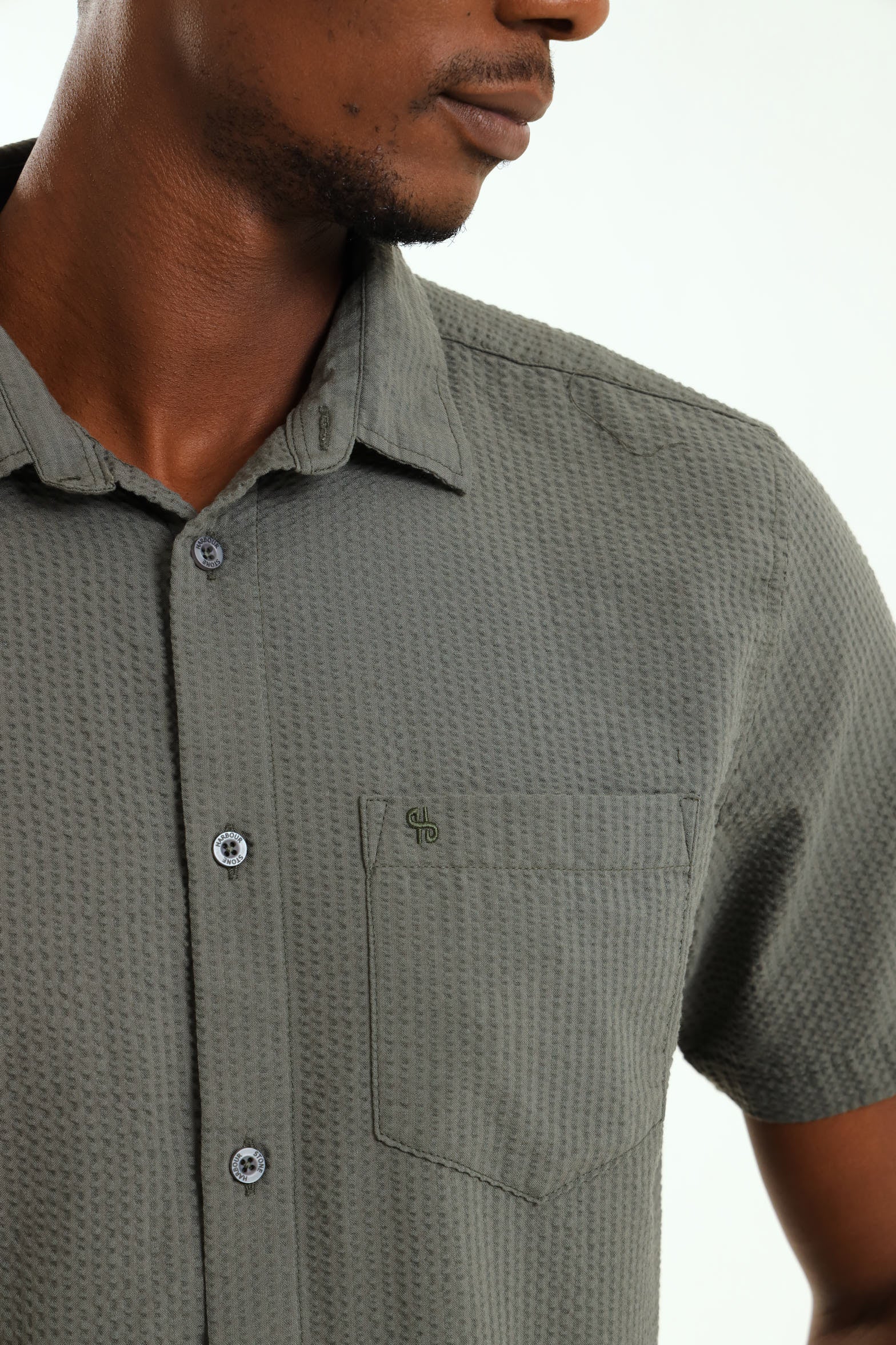 Short Sleeve Seersucker Shirt - Moss Green - Image 2