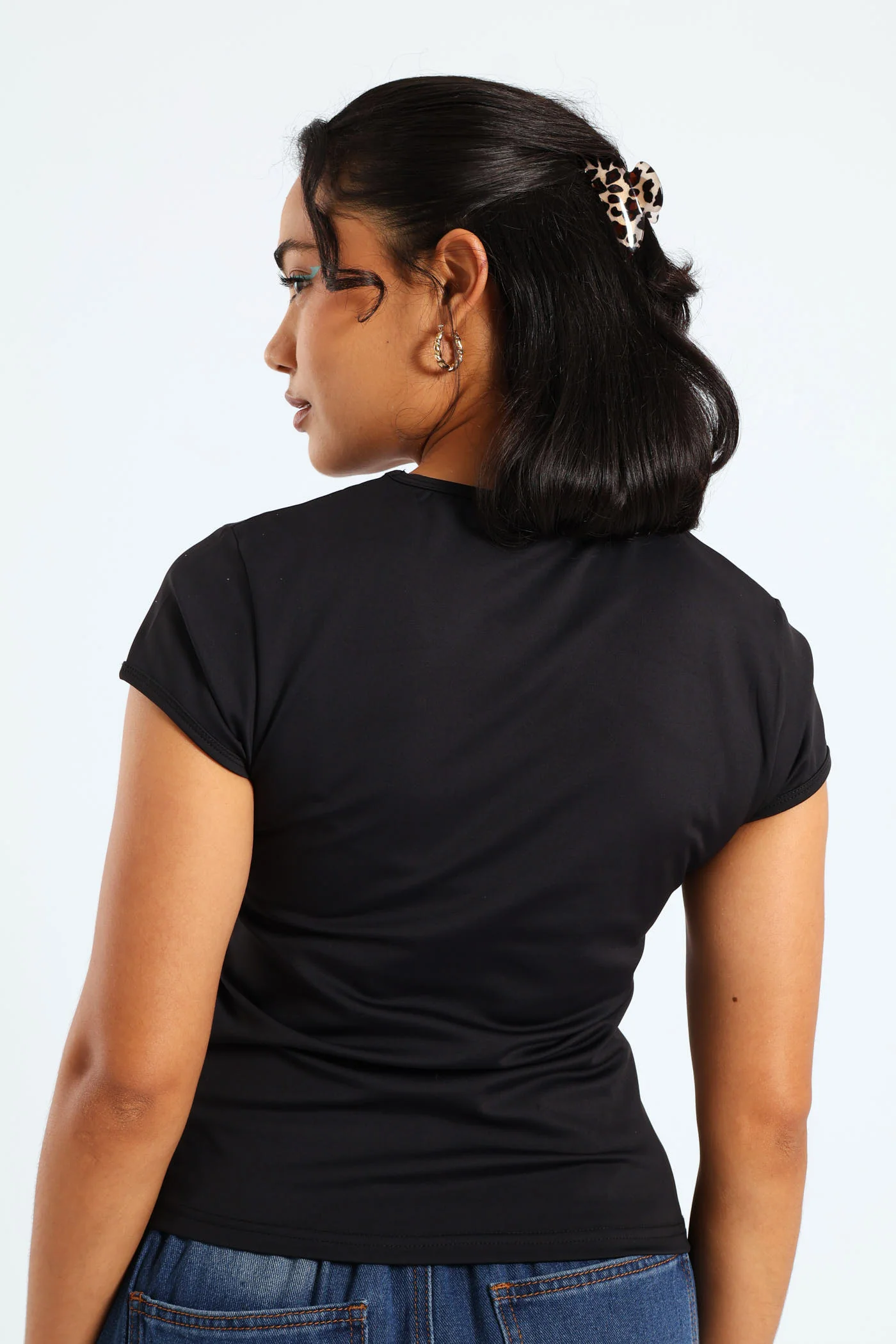 Short Sleeve Skin Tight Tee - Black - Image 3