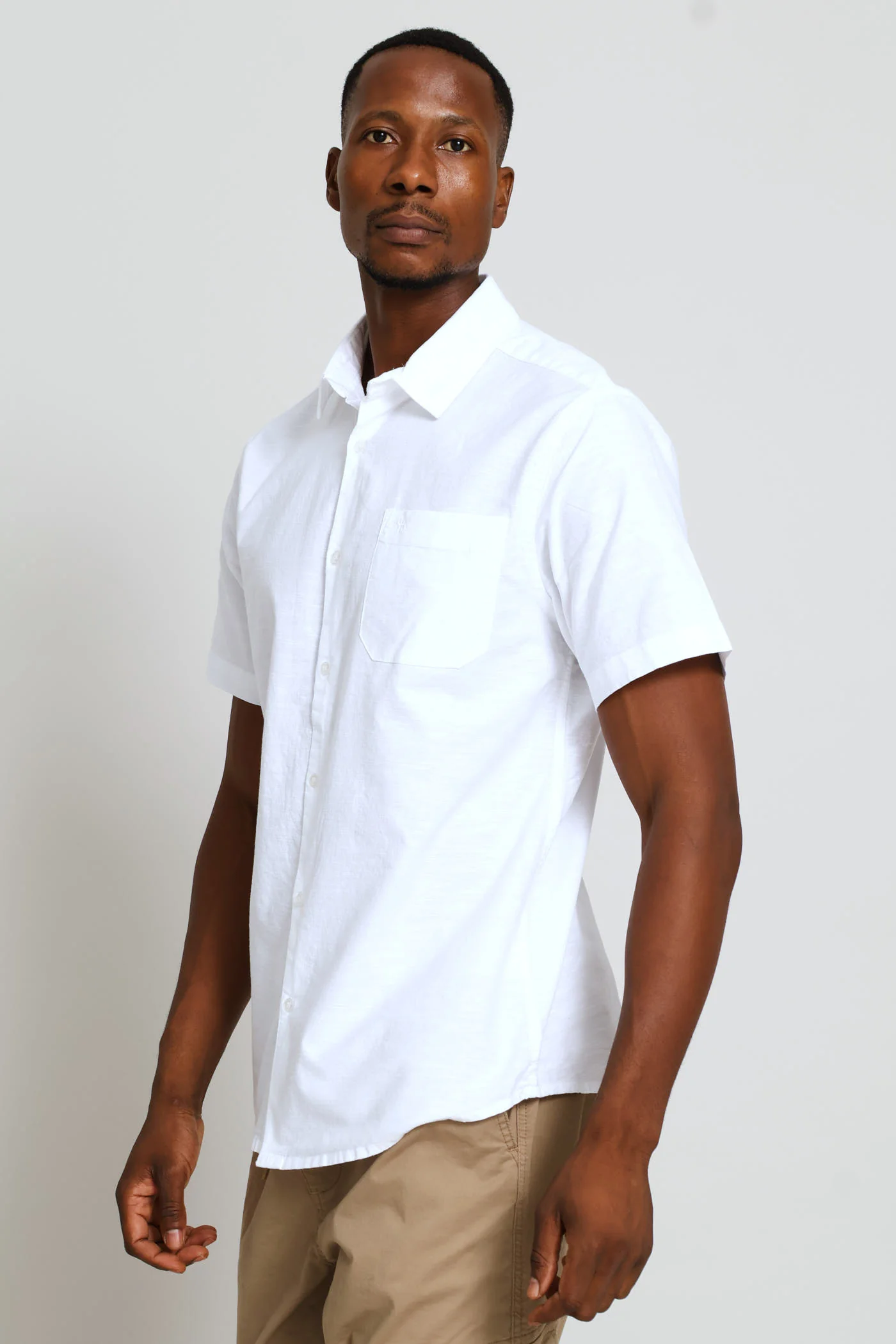 Short Sleeve Slub Regular Shirt - White - Image 3