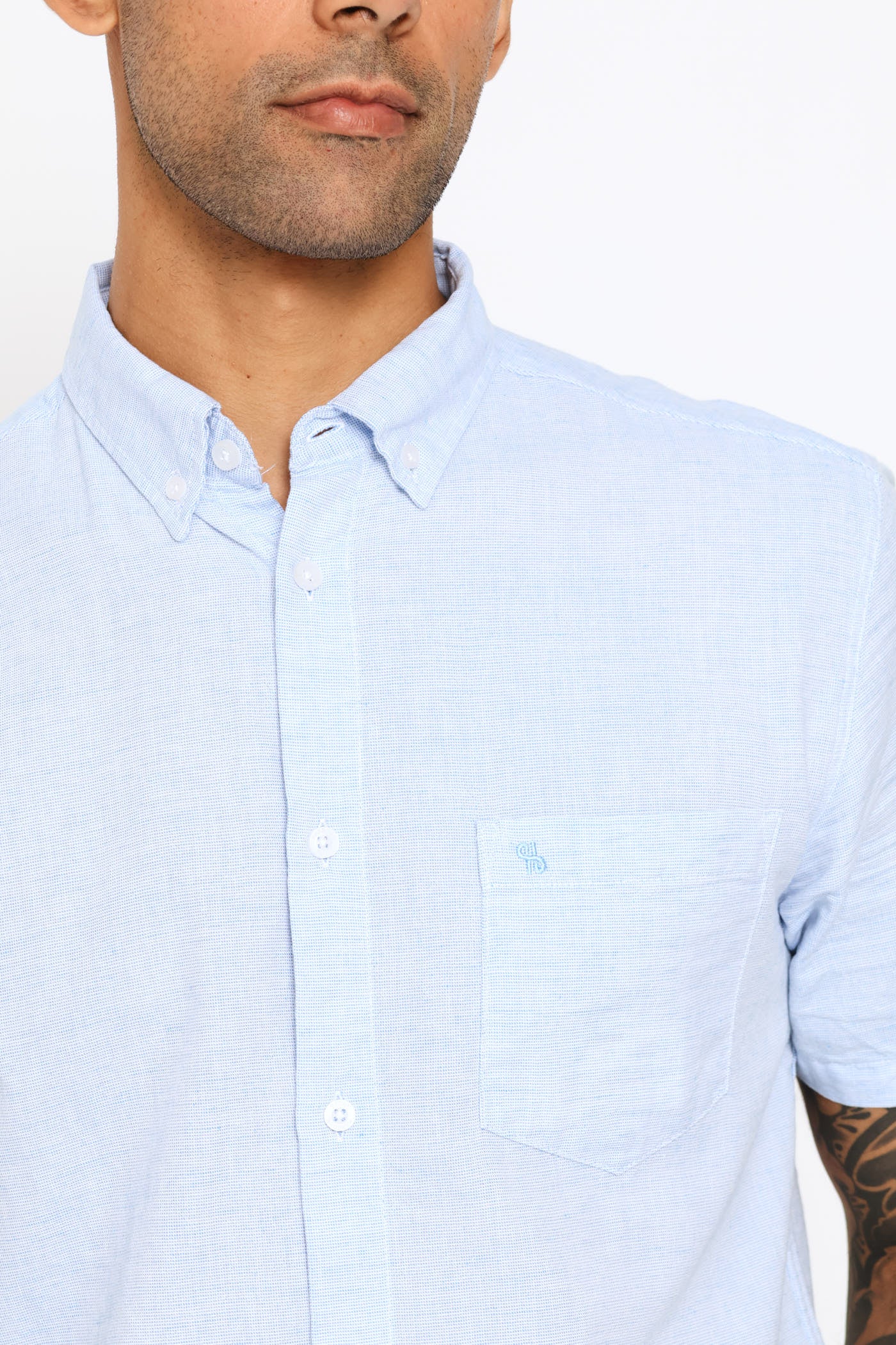 Short Sleeve Slub Shirt - Blue - Image 2